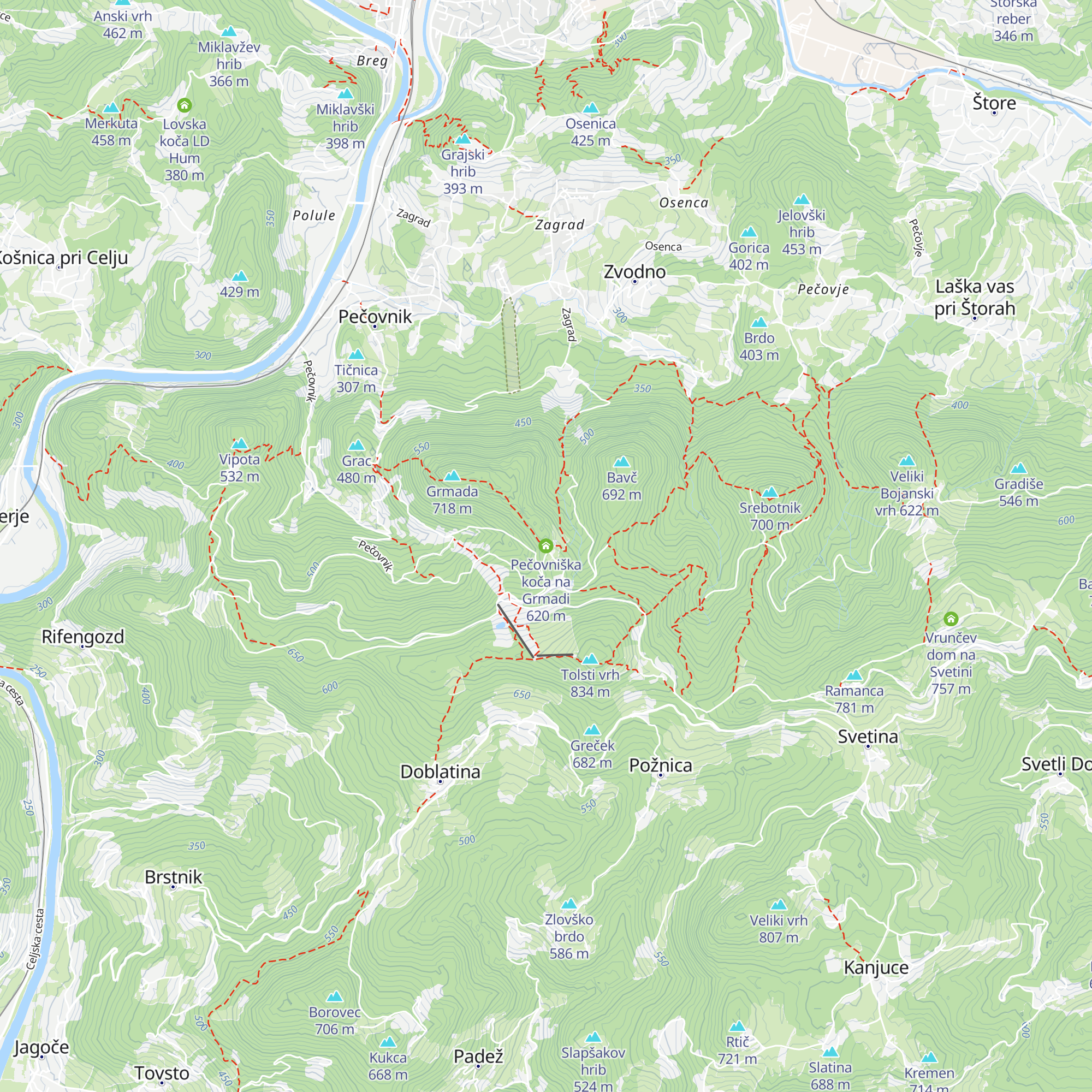 Pečovniška koča na Grmadi map