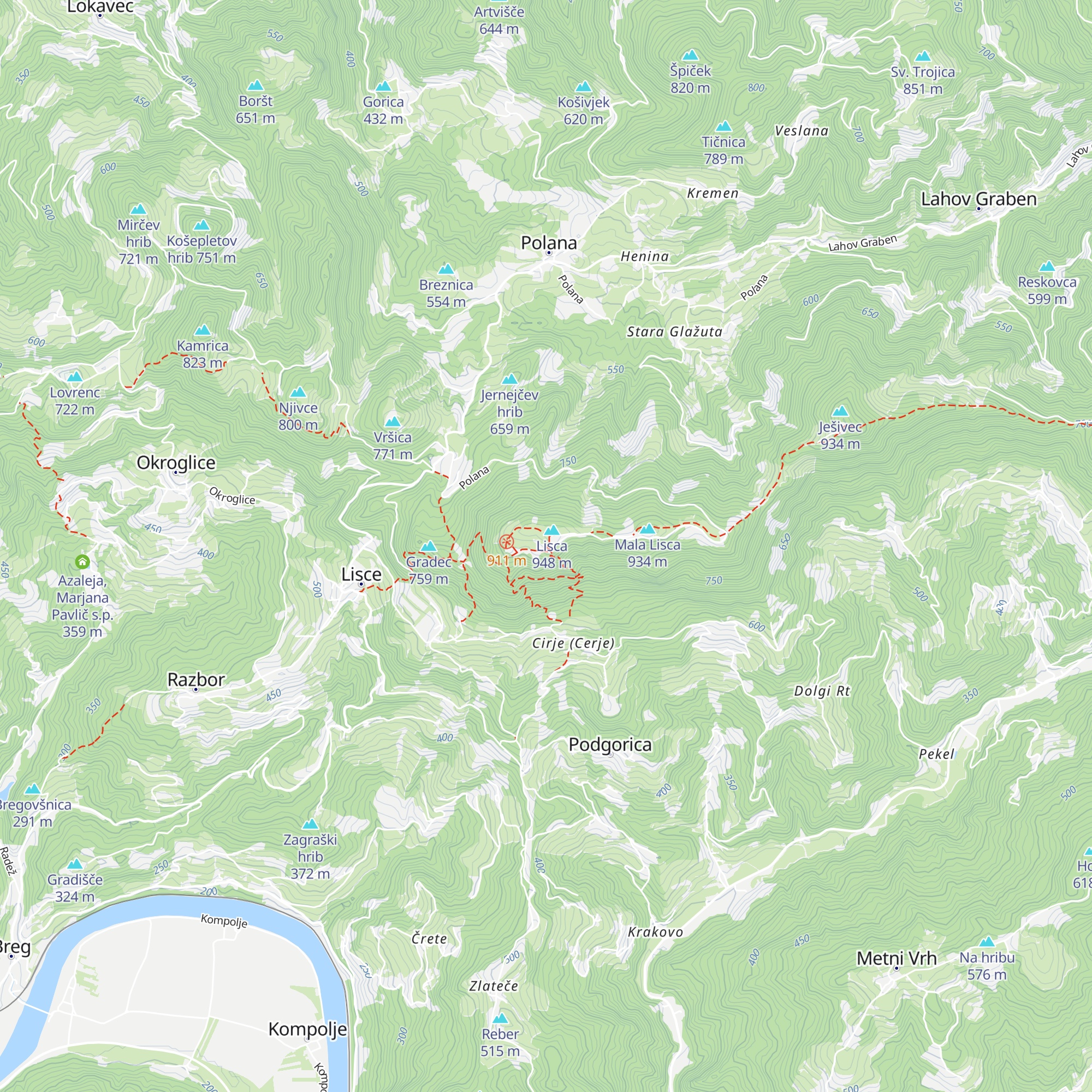 Jurkova koča na Lisci map