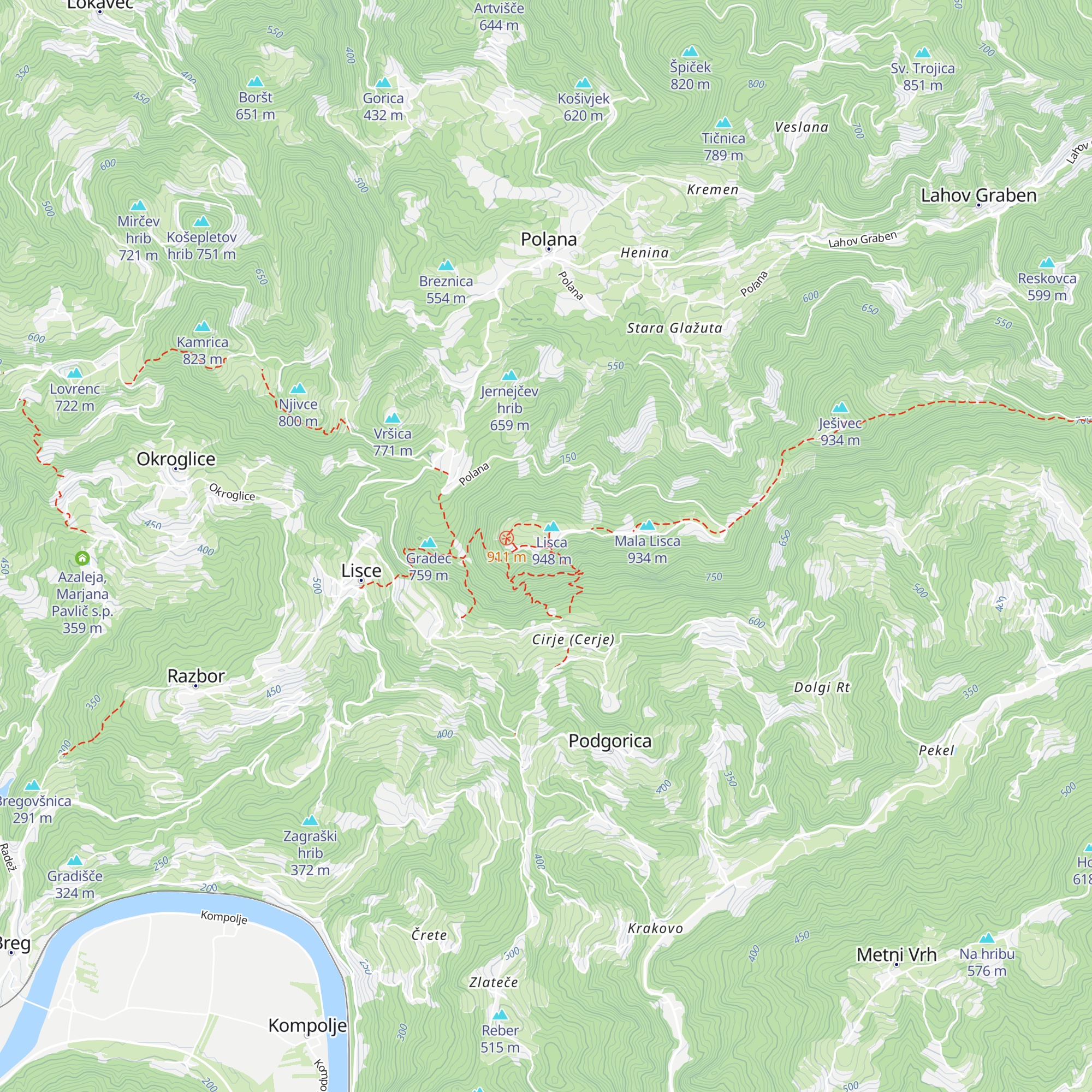 Tončkov dom na Lisci map