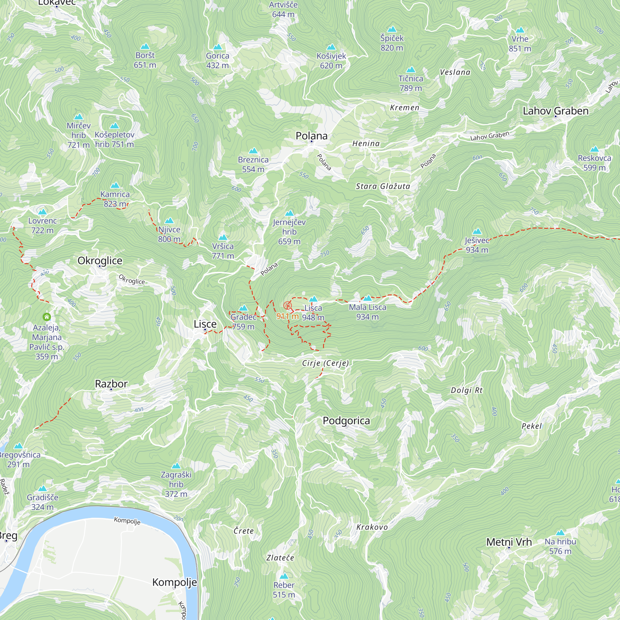 Tončkov dom na Lisci map