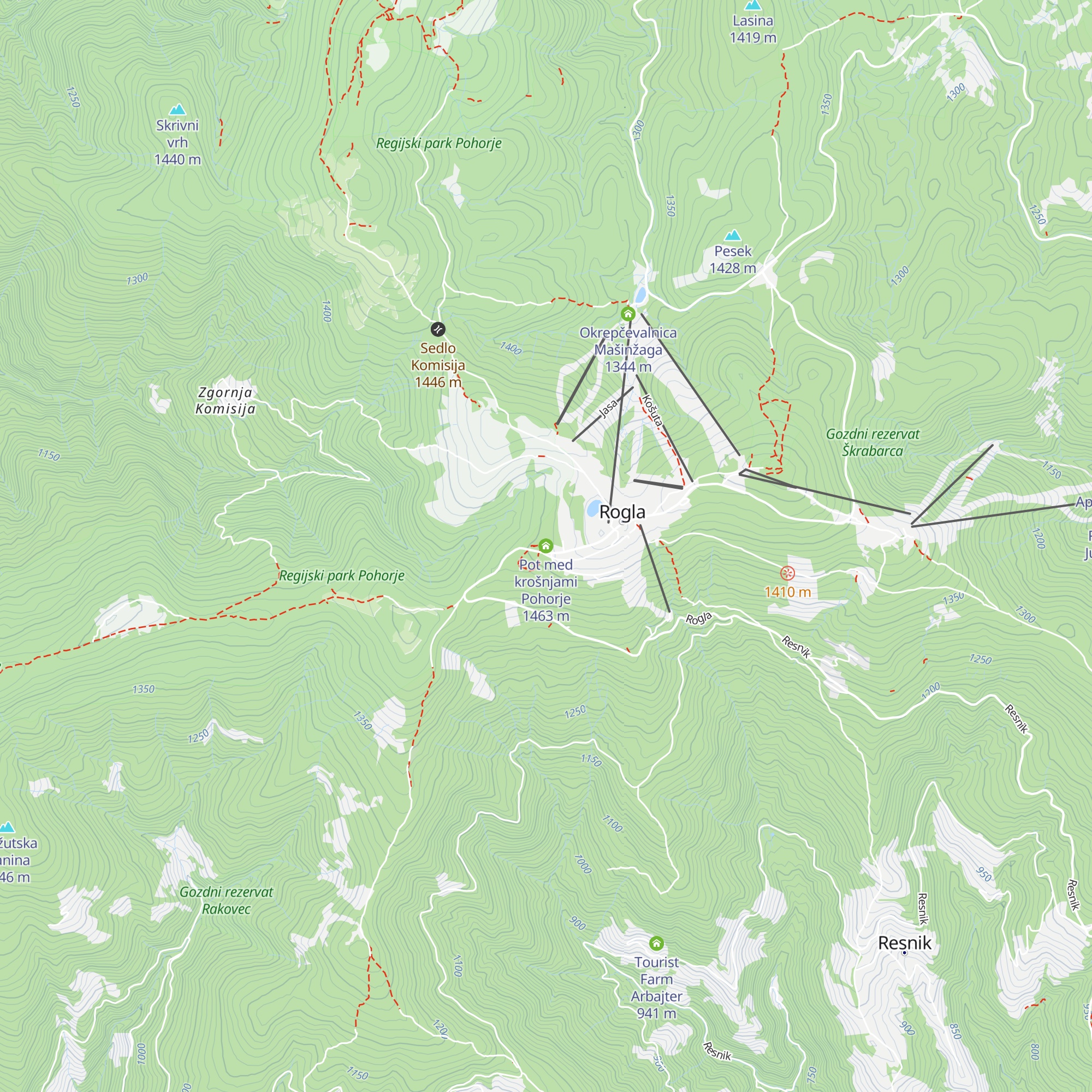 Pot med krošnjami Pohorje map