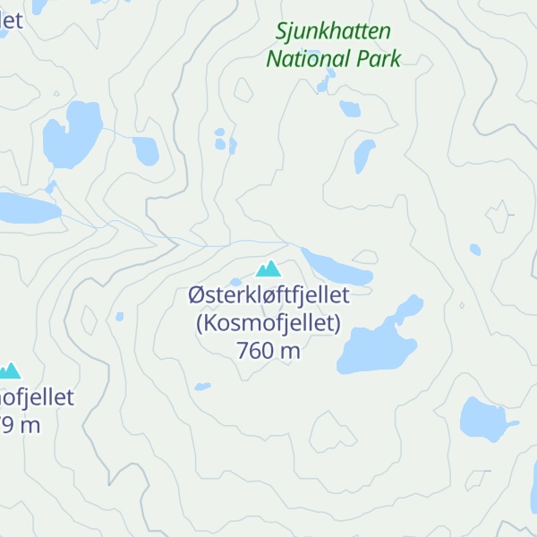 Map of Østerkløftfjellet (Kosmofjellet)
