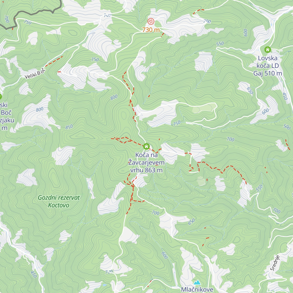Koča na Žavcarjevem vrhu map