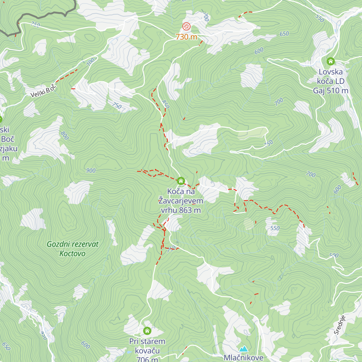 Koča na Žavcarjevem vrhu map