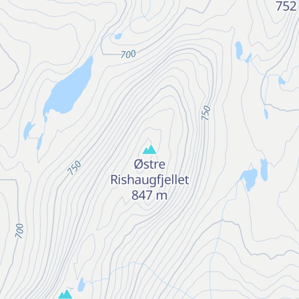 Map of Østre Rishaugfjellet