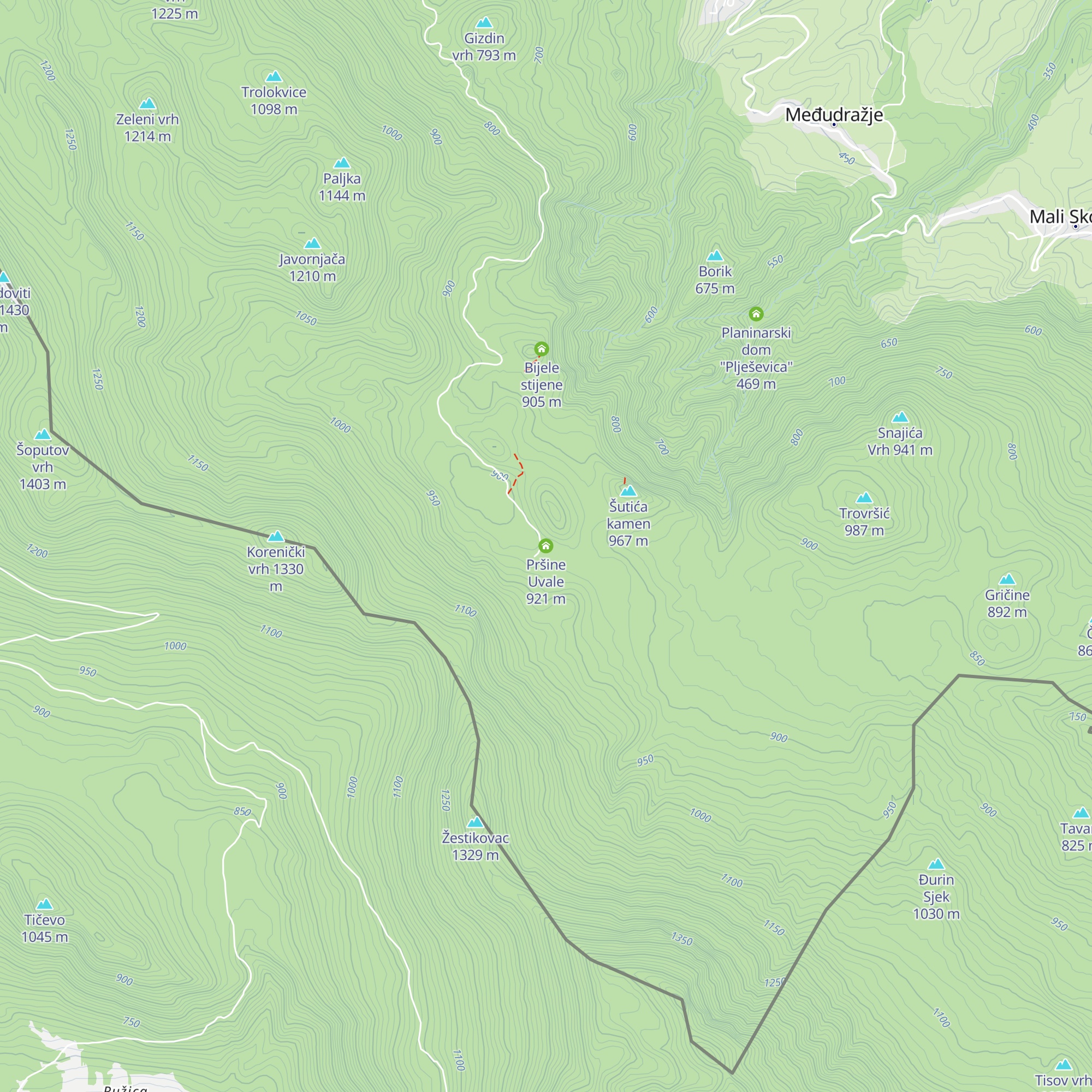 Pršine Uvale map