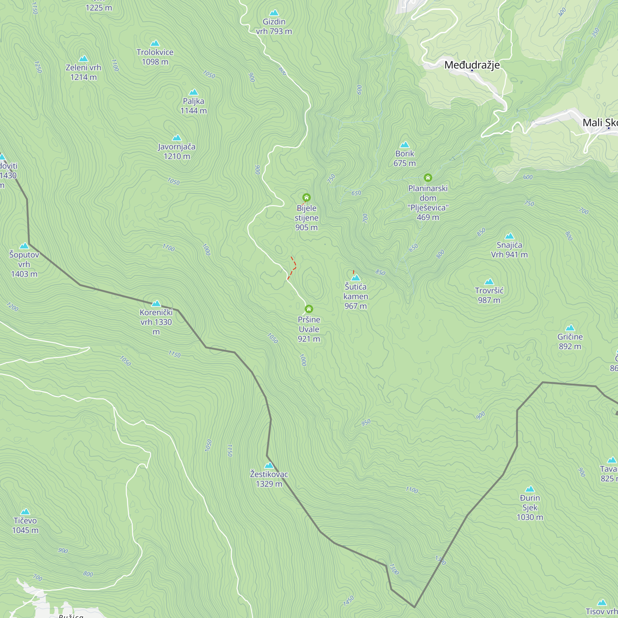 Pršine Uvale map
