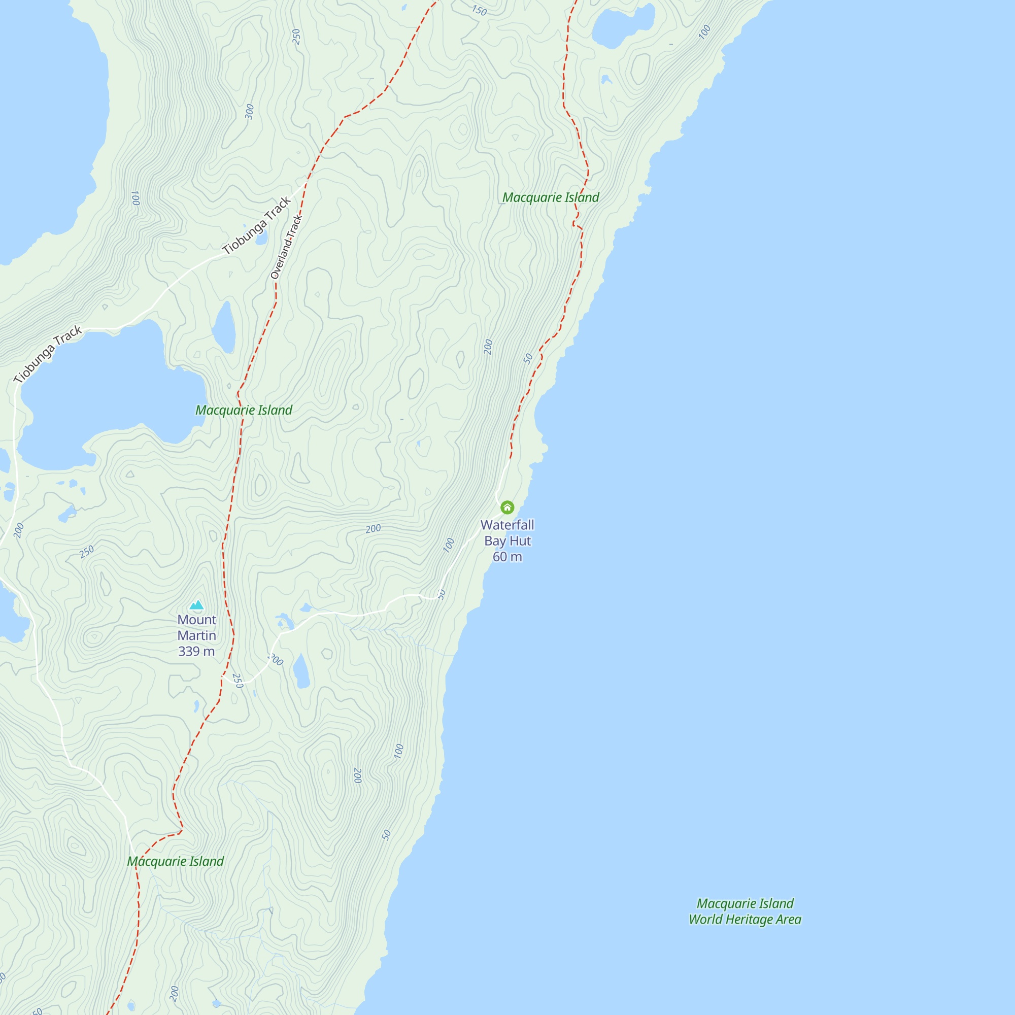 Waterfall Bay Hut map