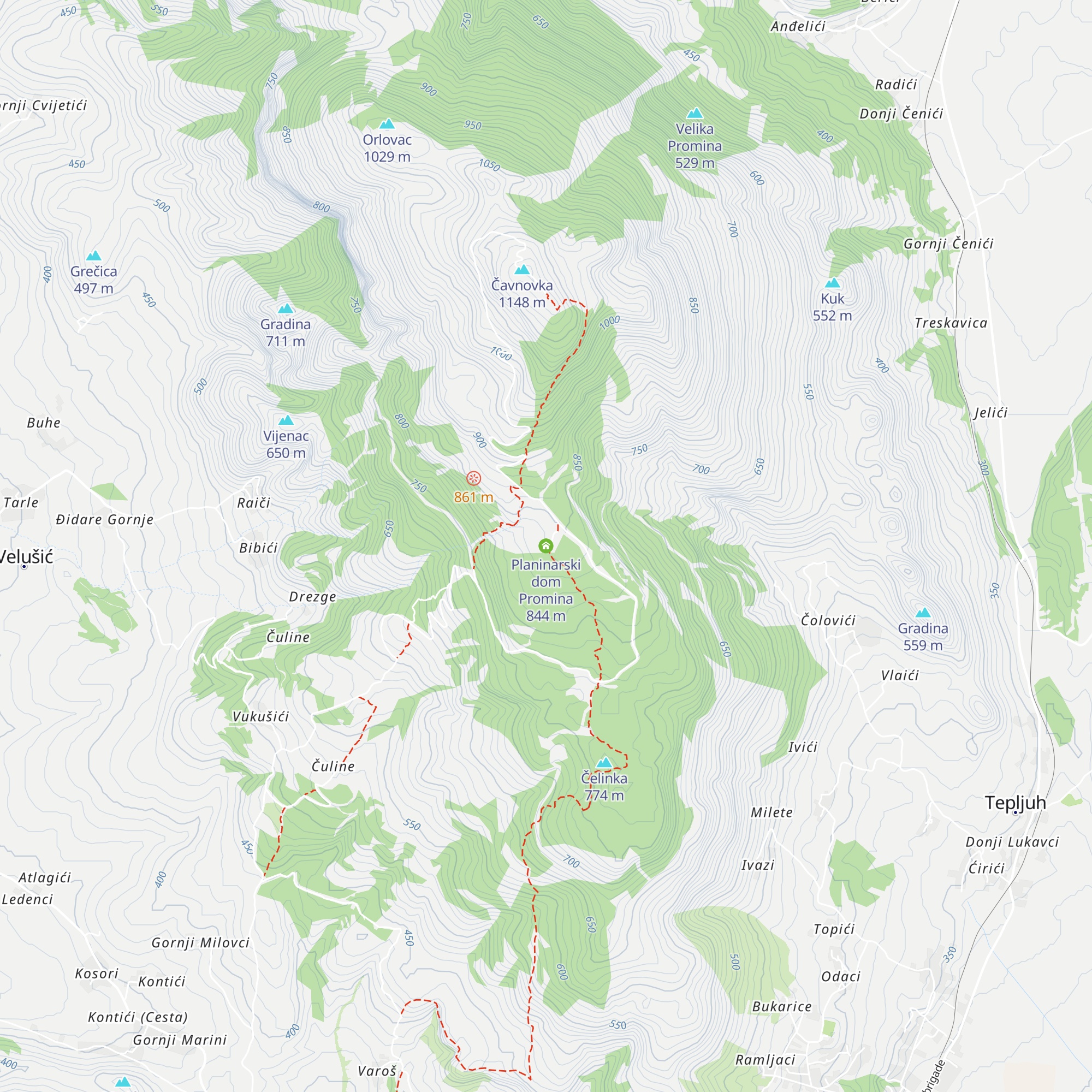 Planinarski dom Promina map