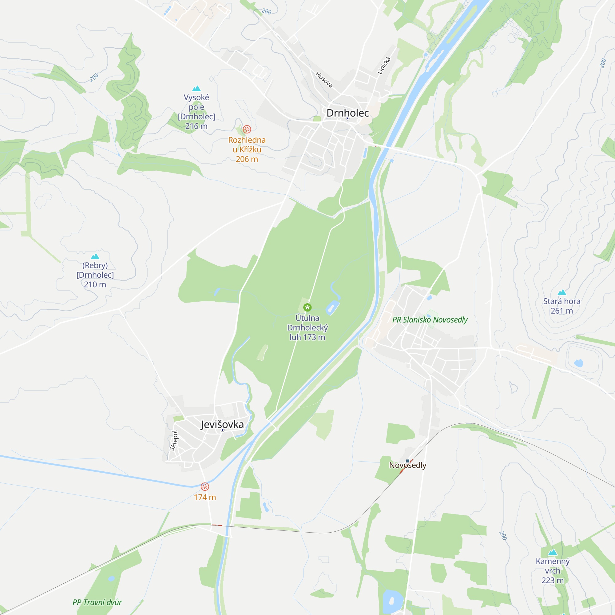 Útulna Drnholecký luh map