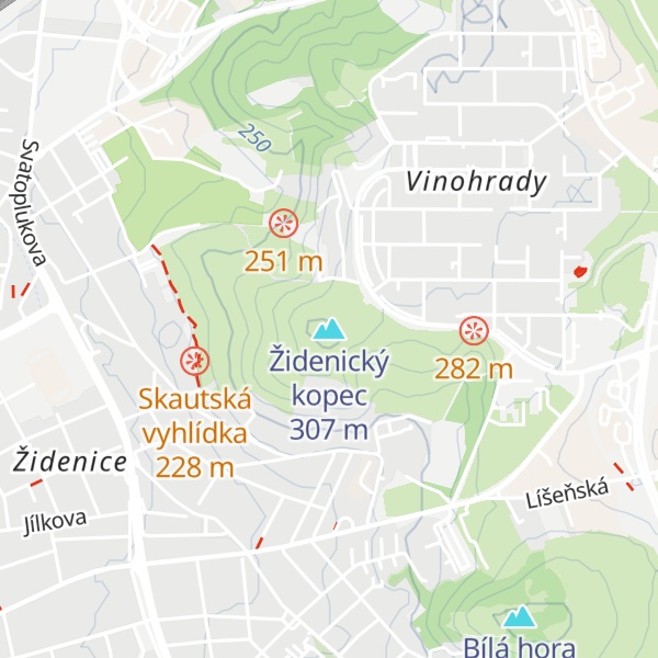 Map of Židenický kopec