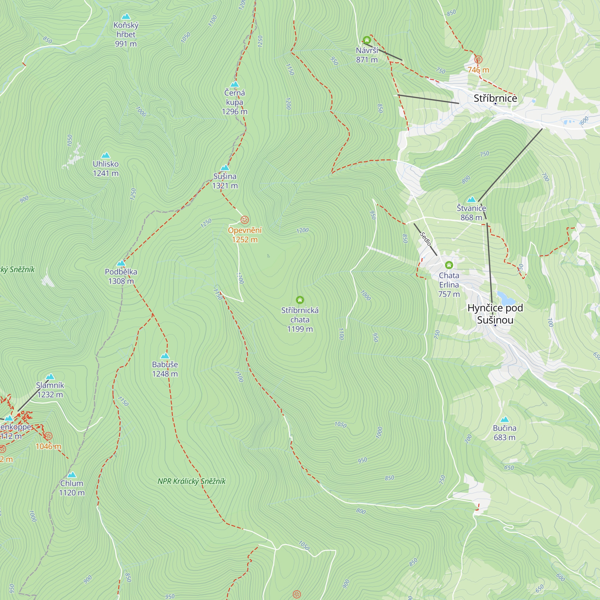 Stříbrnická chata map