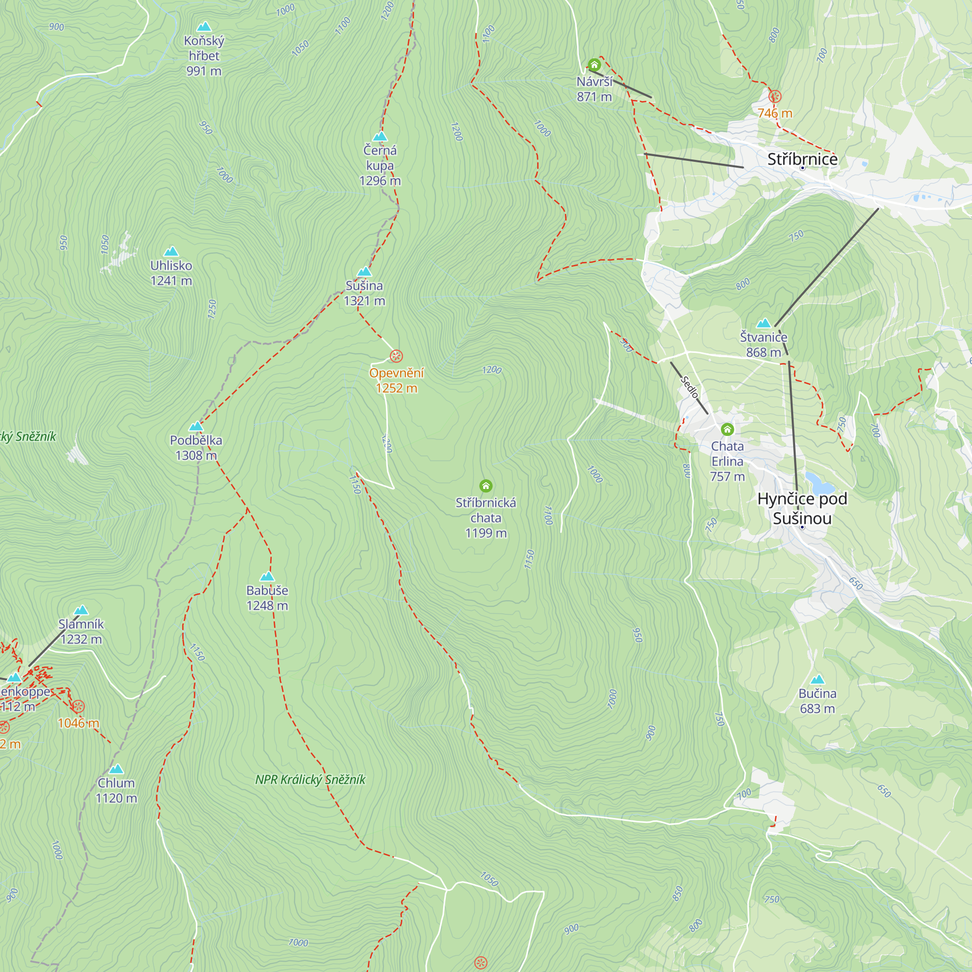 Stříbrnická chata map