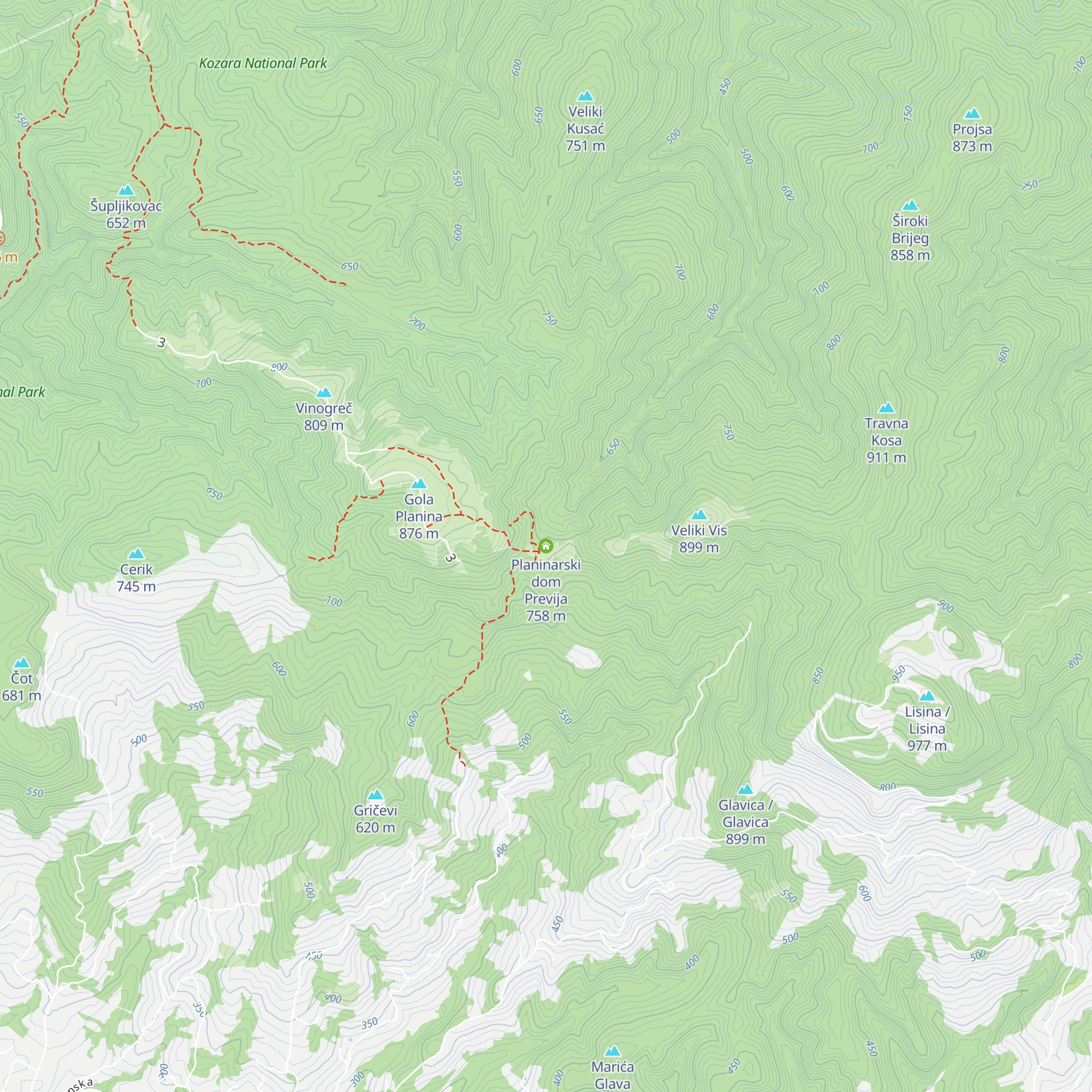 Planinarski dom Previja map