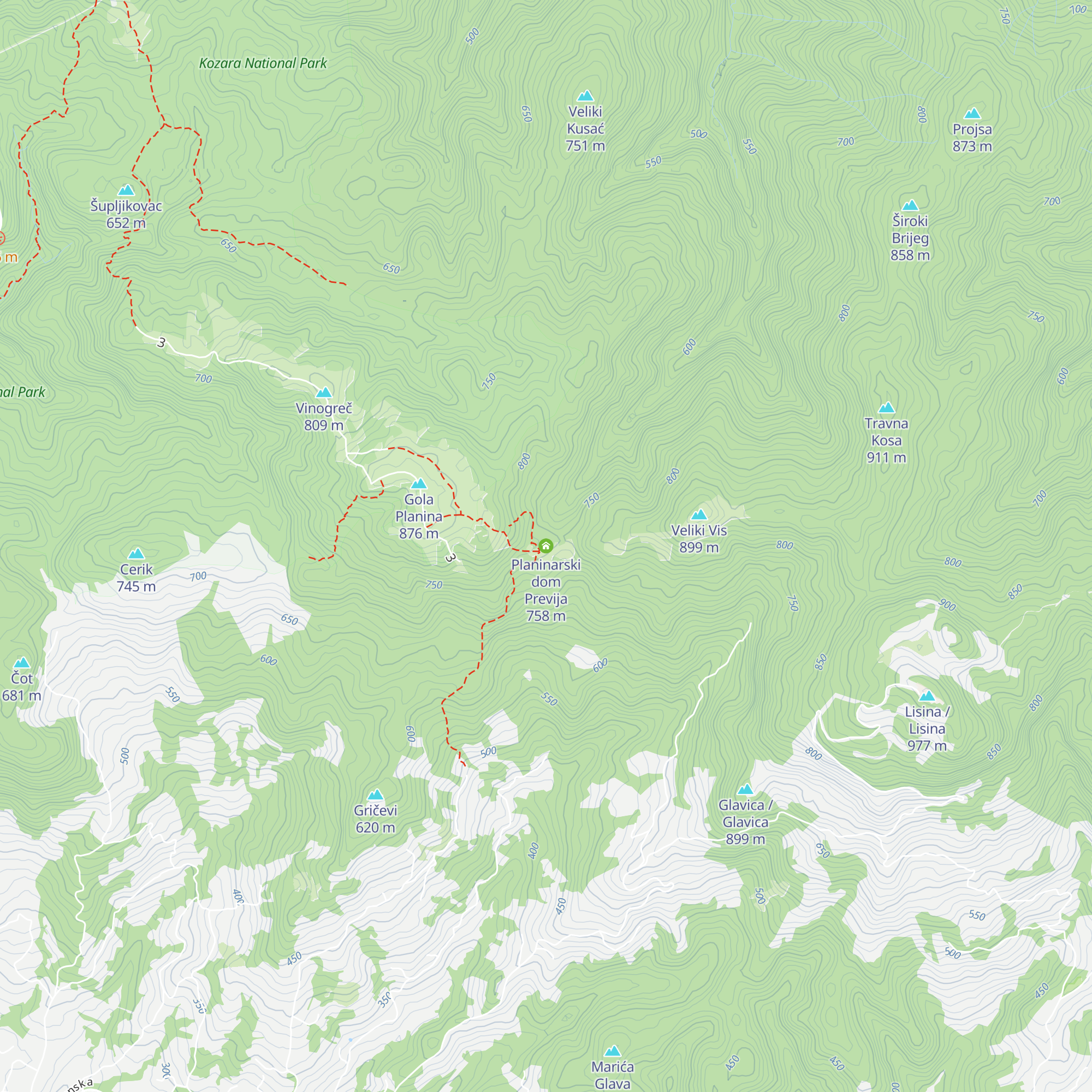 Planinarski dom Previja map