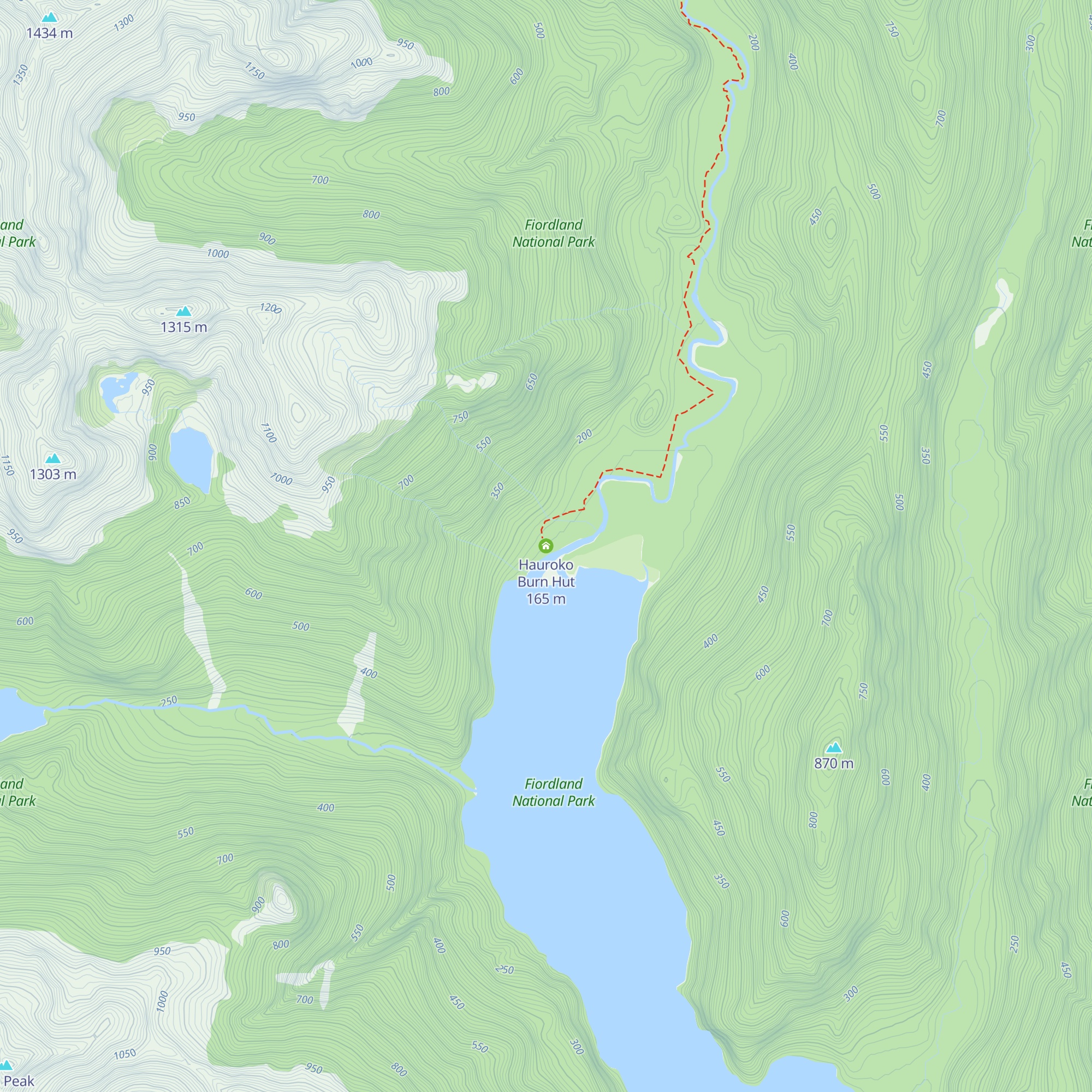 Hauroko Burn Hut map