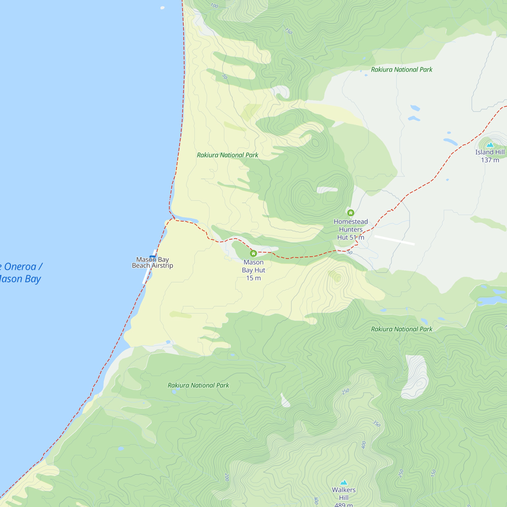 Mason Bay Hut map