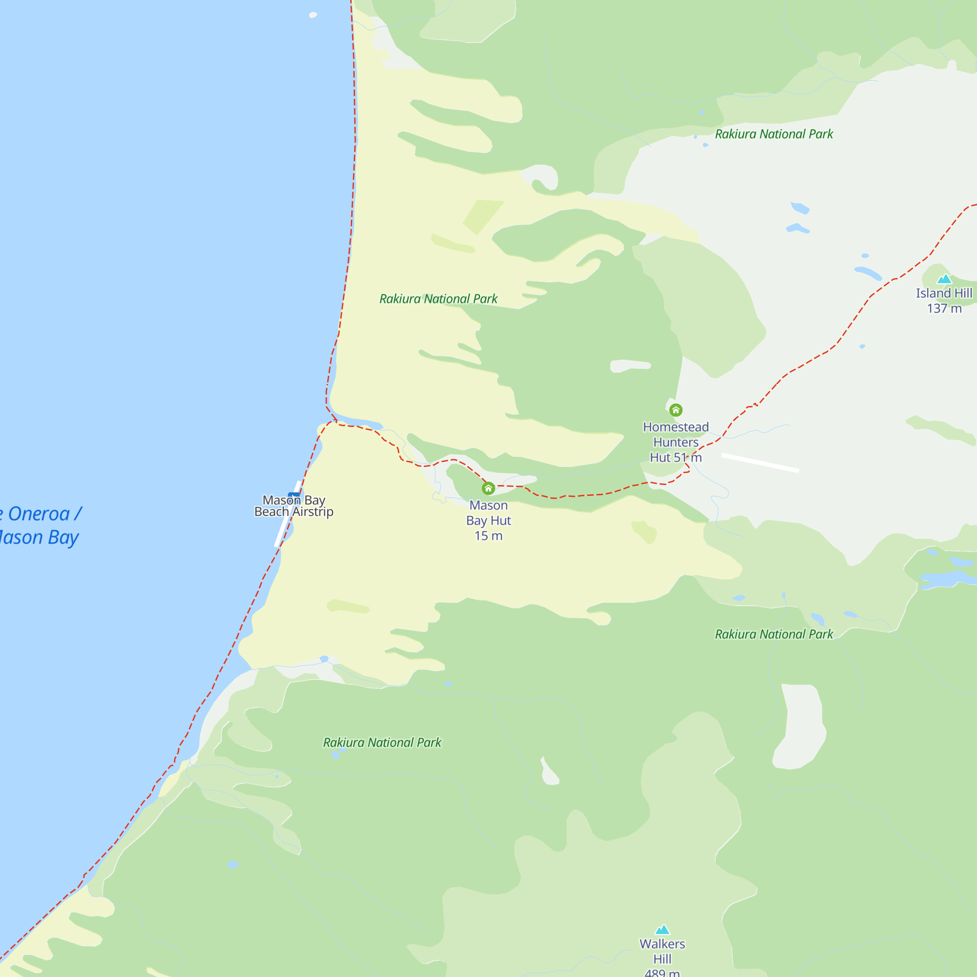 Mason Bay Hut map