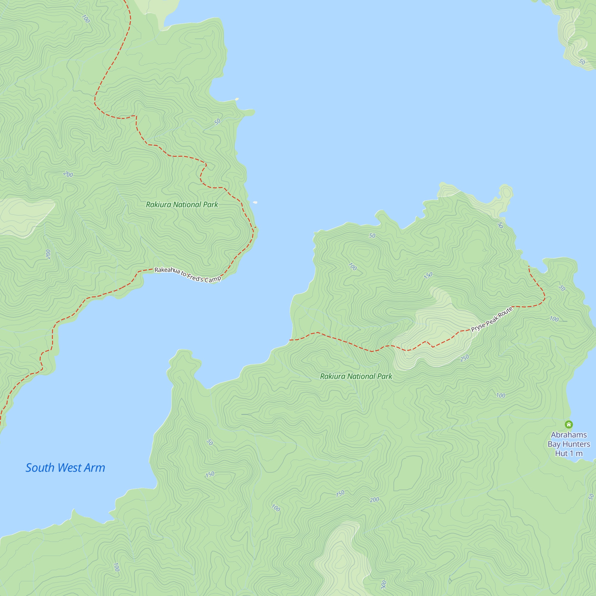 Southwest Arm Hunters Hut map