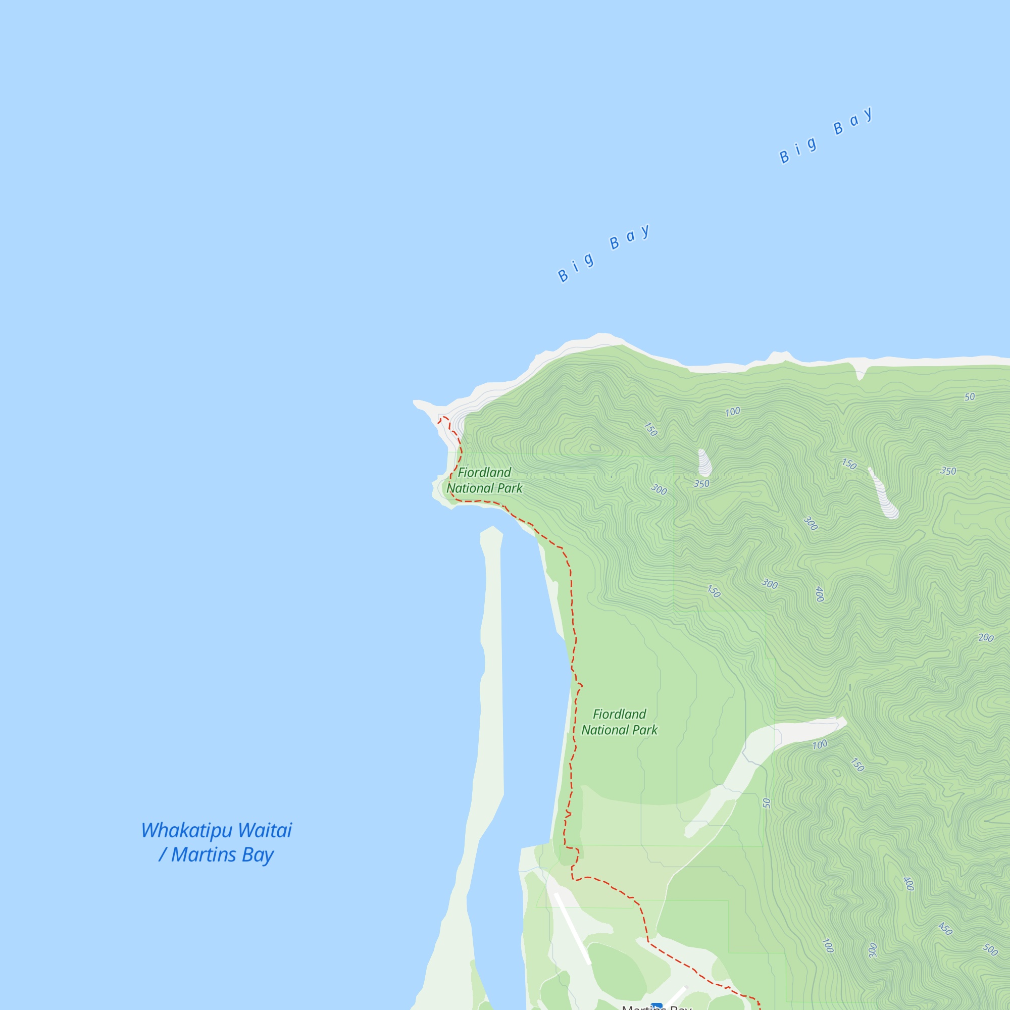 Martins Bay Hut map