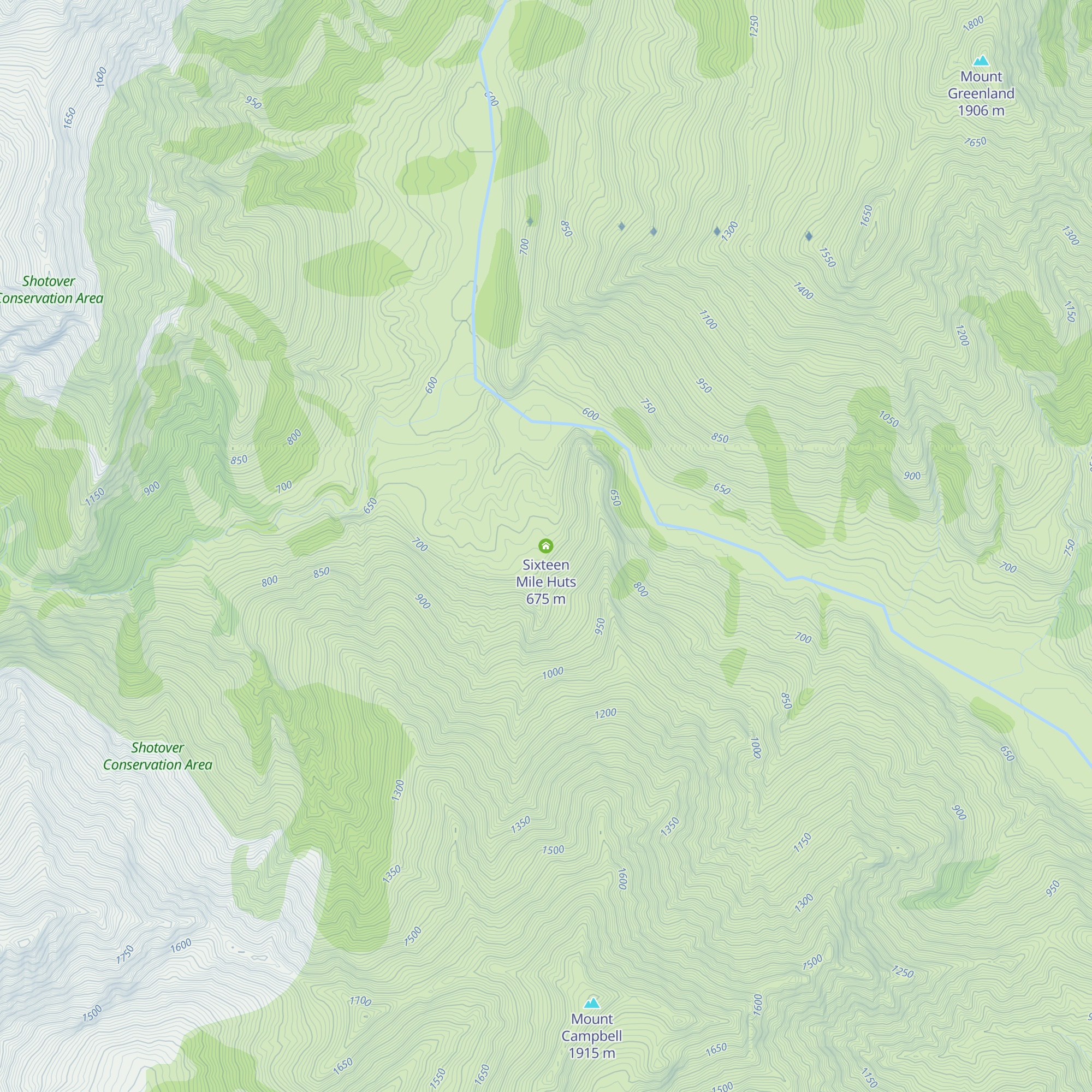 Sixteen Mile Huts map