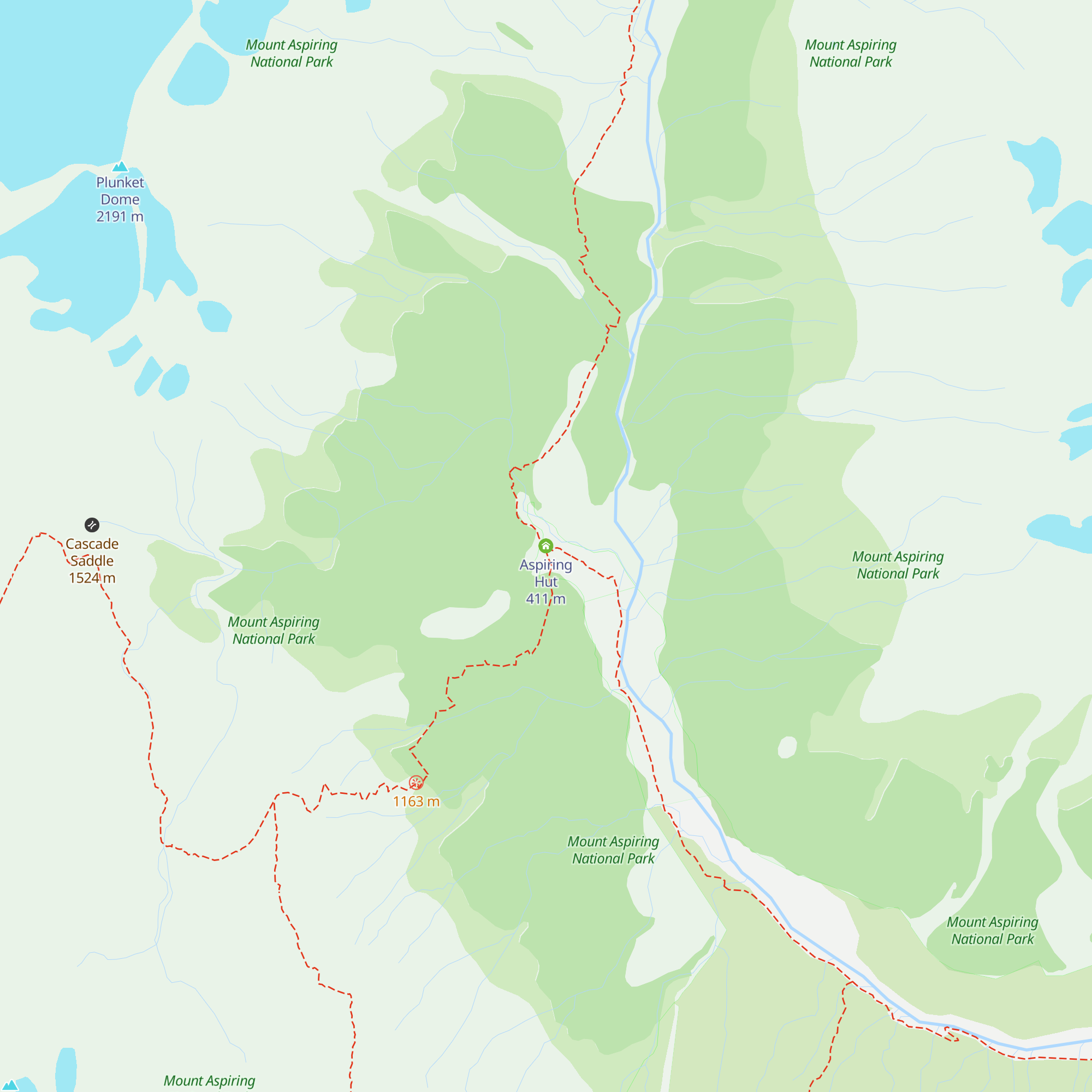 Aspiring Hut map