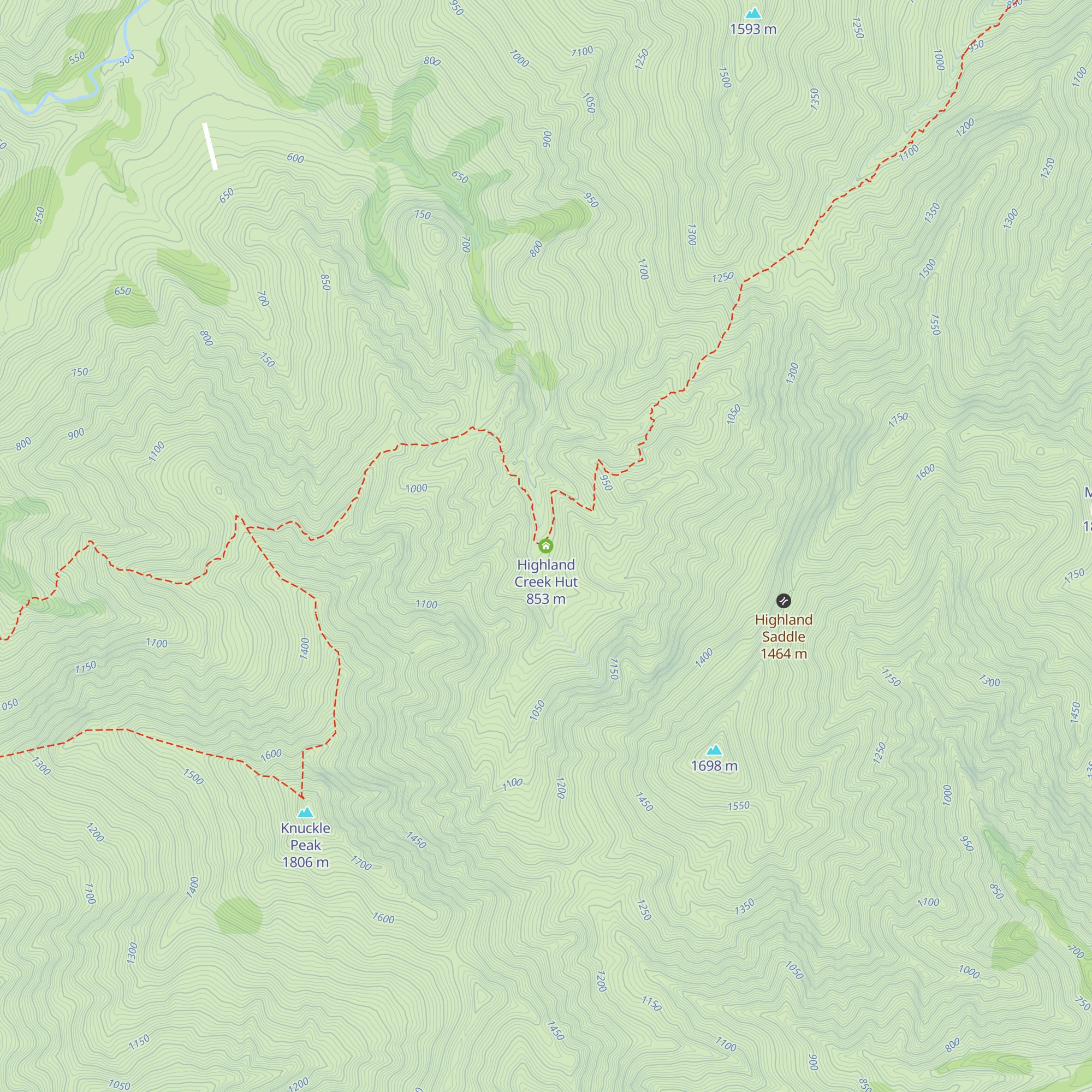 Highland Creek Hut map