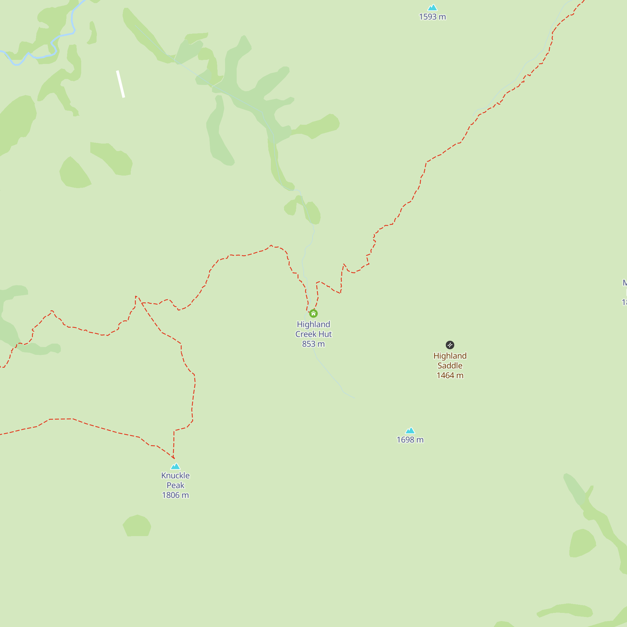Highland Creek Hut map
