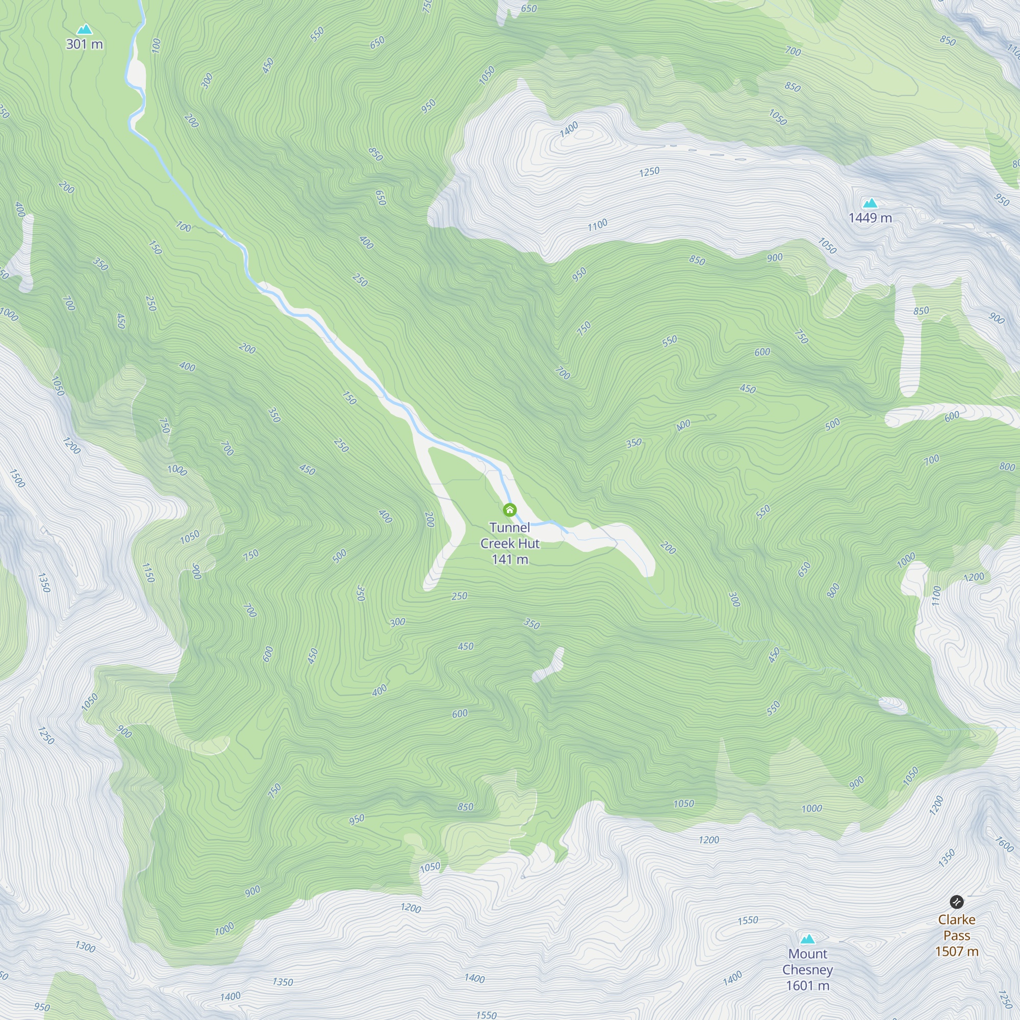 Tunnel Creek Hut map