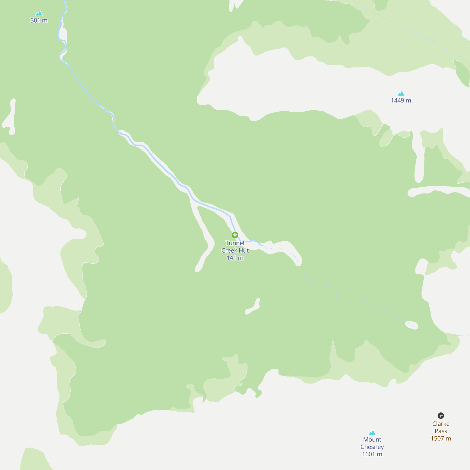 Tunnel Creek Hut map
