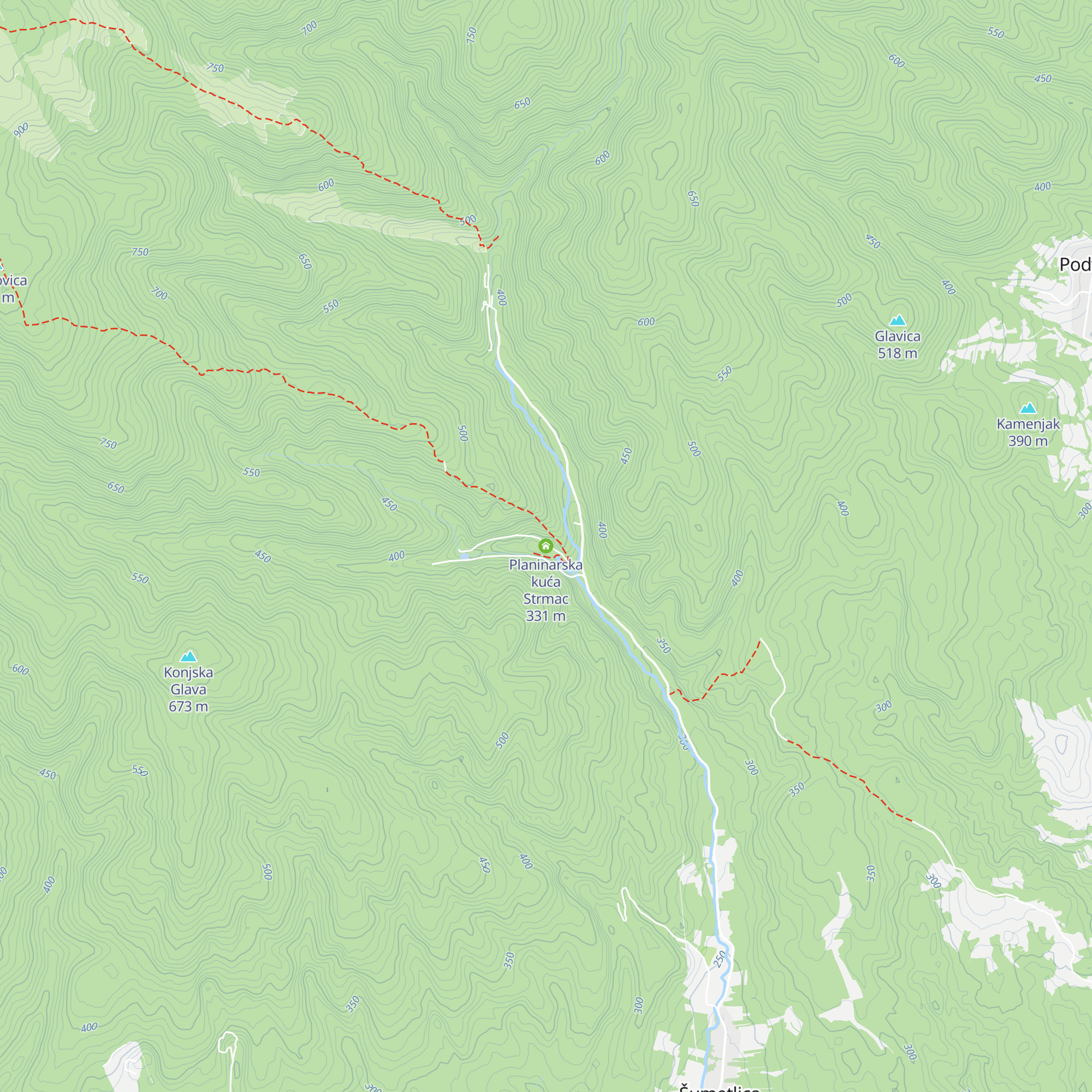 Planinarska kuća Strmac map