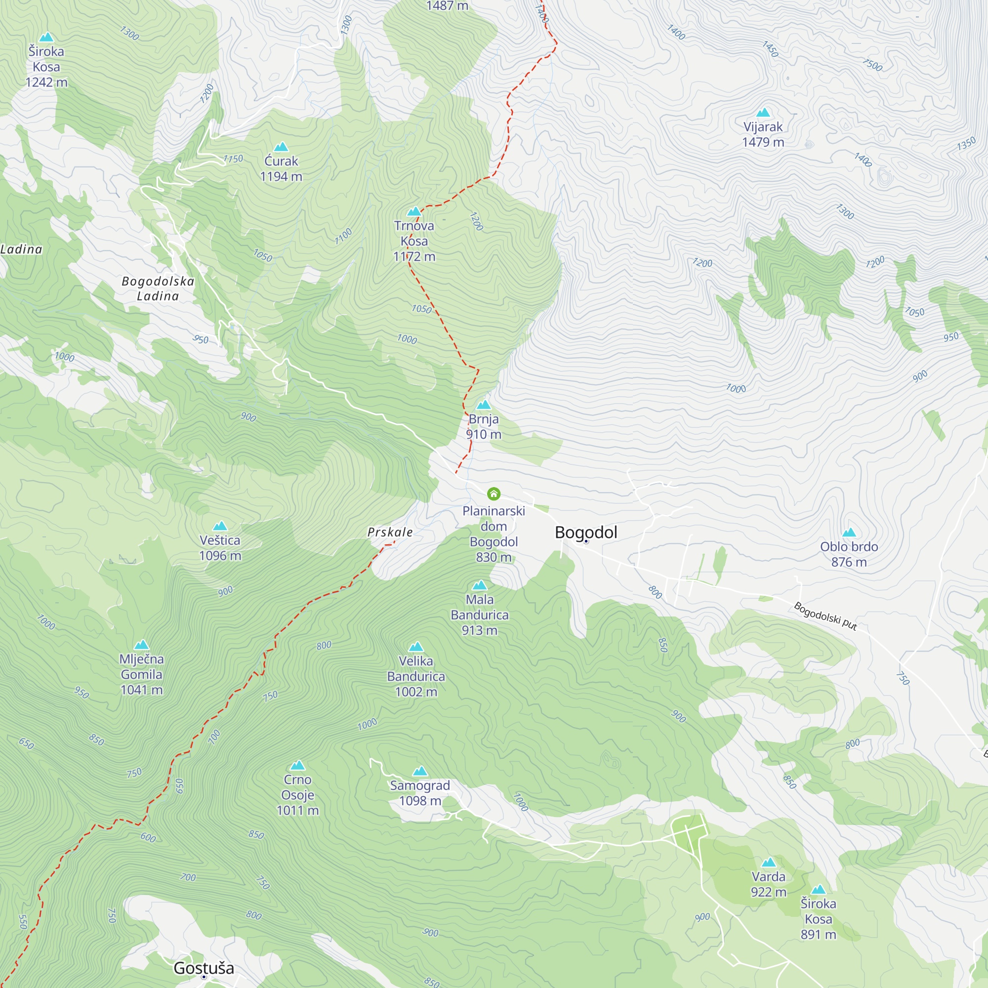 Planinarski dom Bogodol map