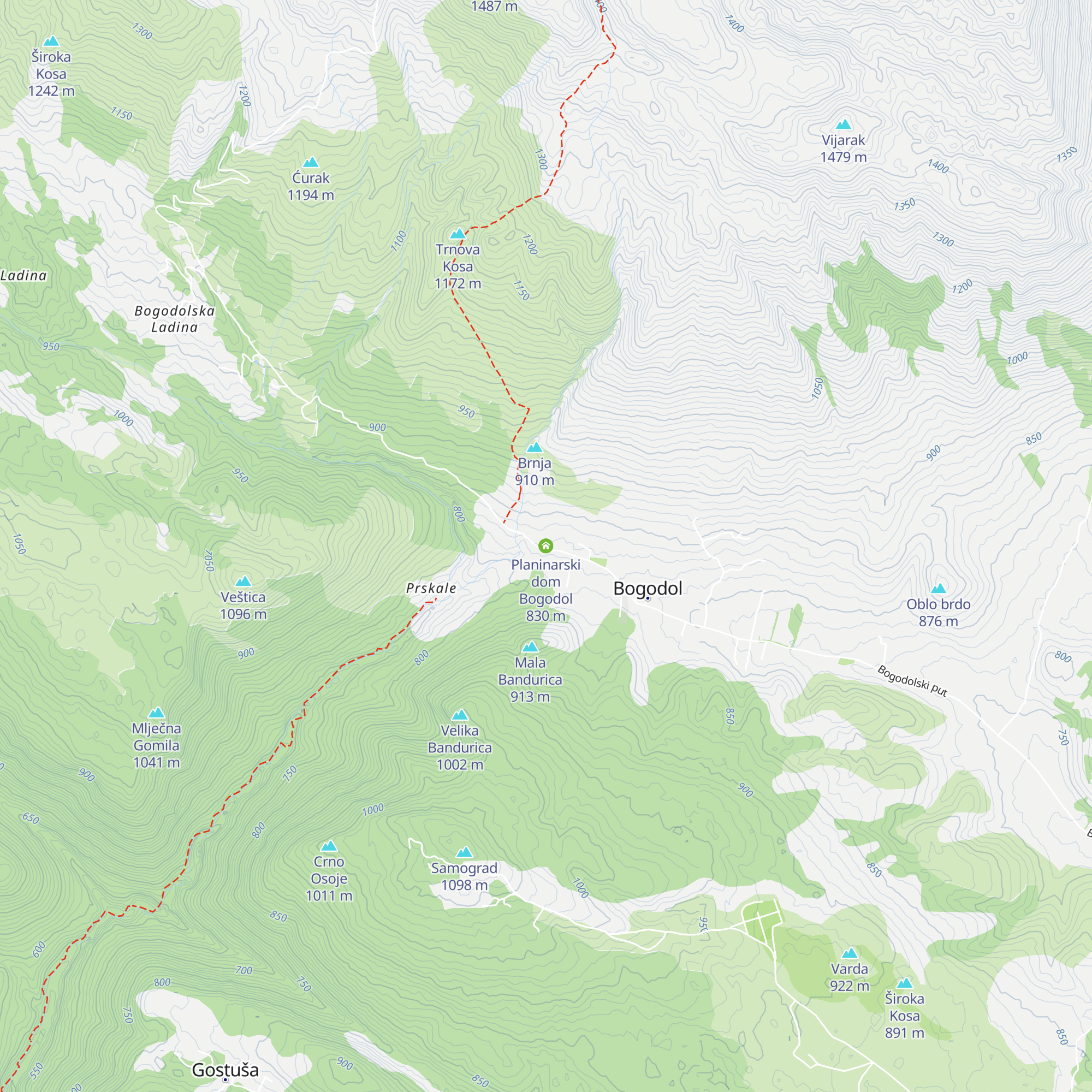 Planinarski dom Bogodol map