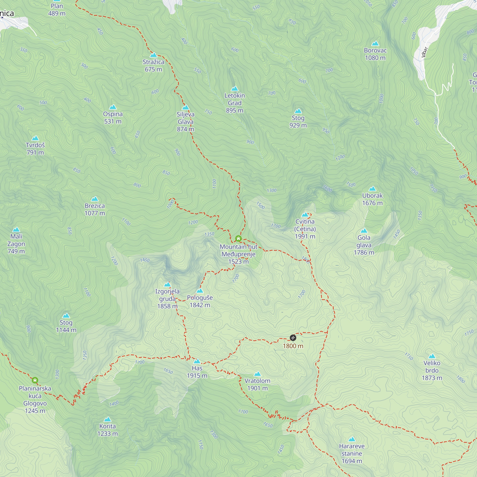 Mountain hut Međuprenje map