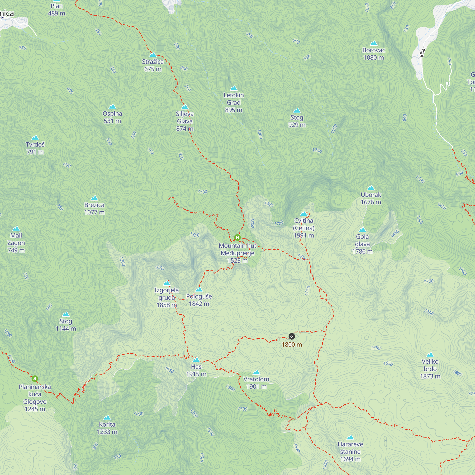 Mountain hut Međuprenje map