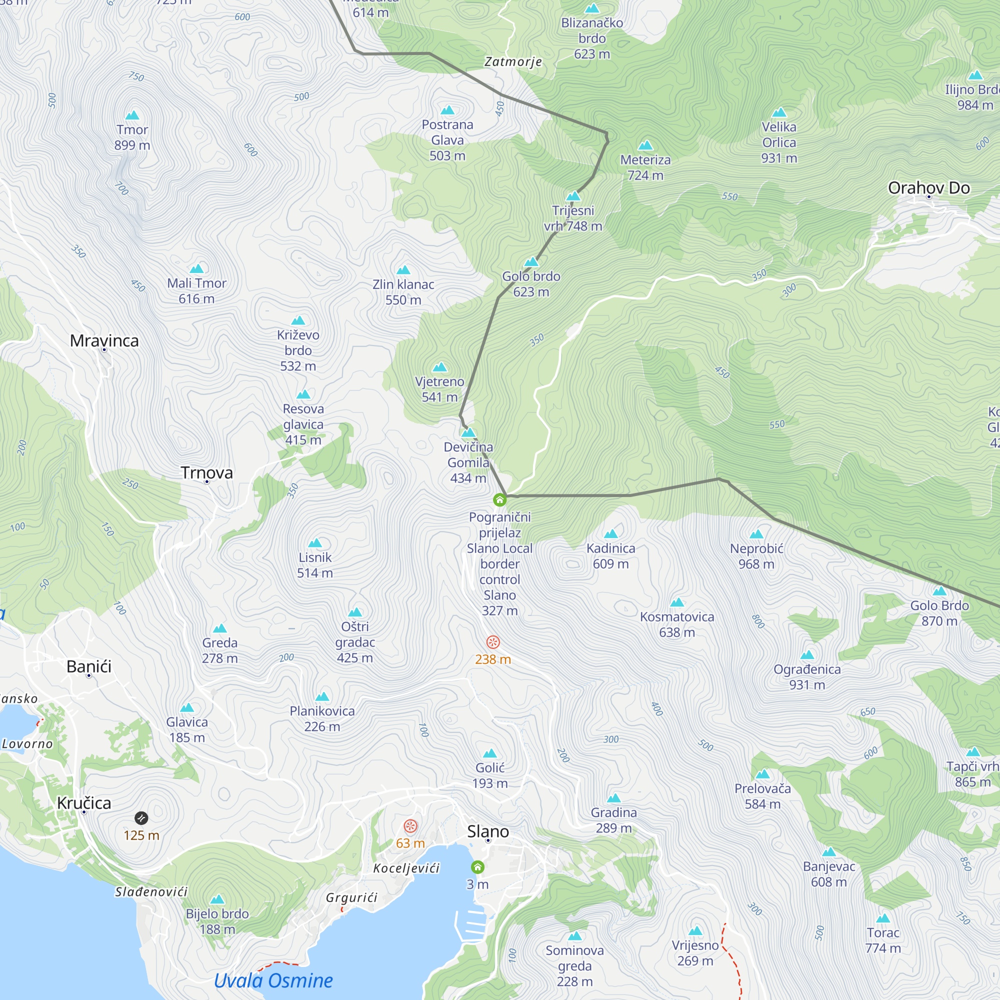 Pogranični prijelaz Slano Local border control Slano map