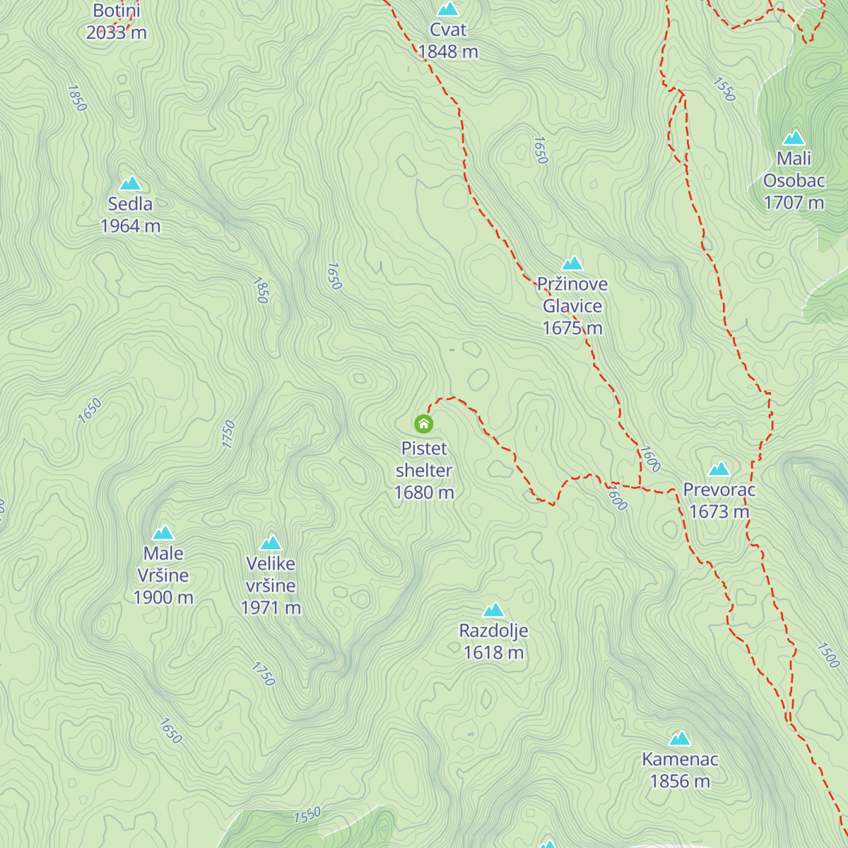 Pistet shelter map