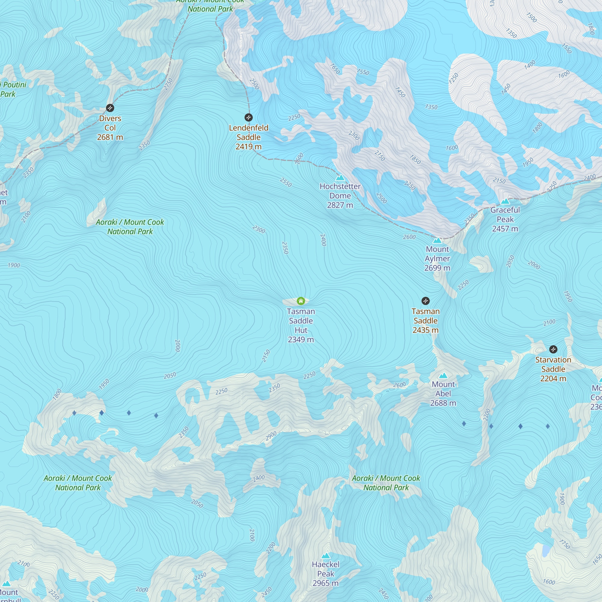 Tasman Saddle Hut map