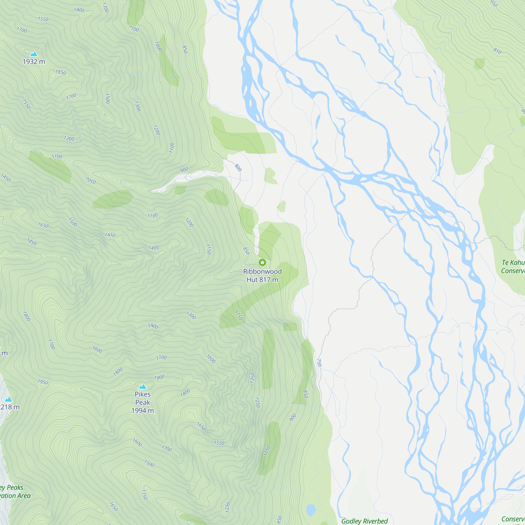 Ribbonwood Hut map