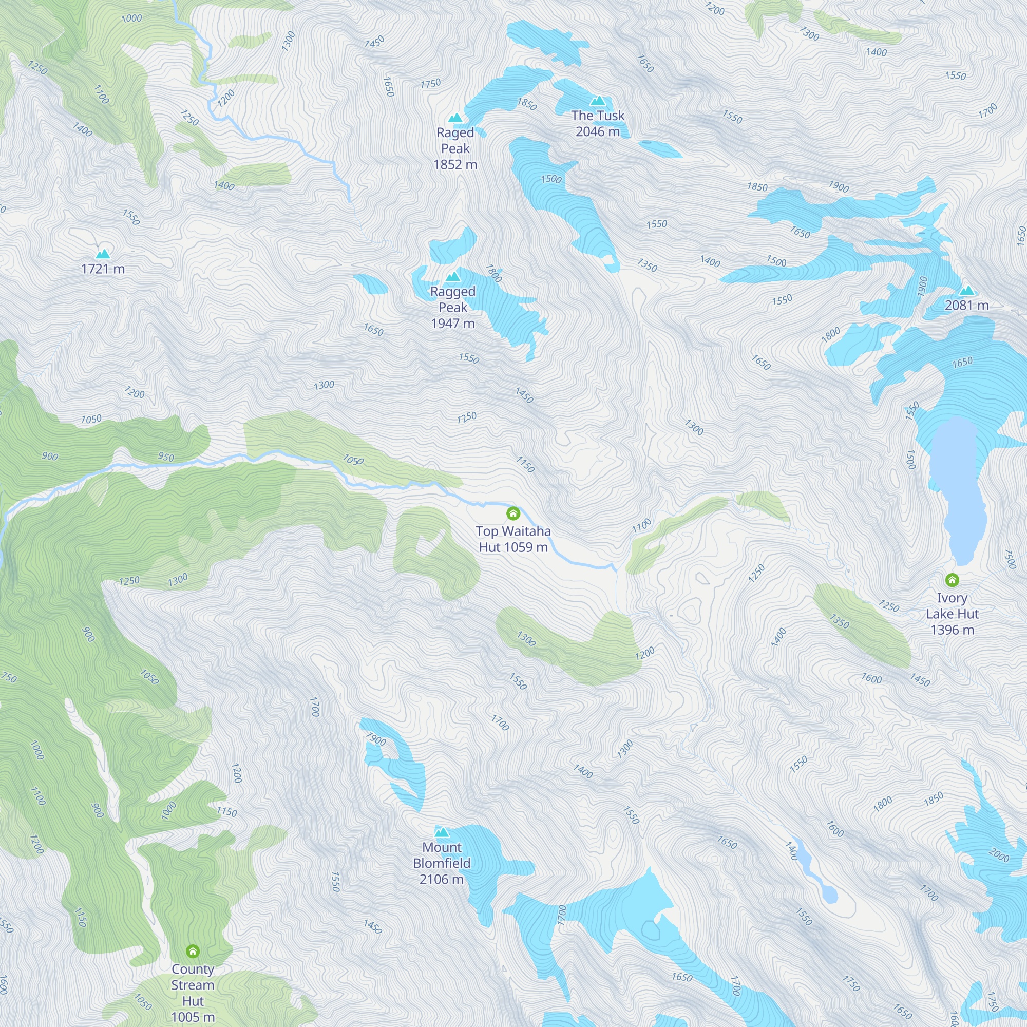 Top Waitaha Hut map