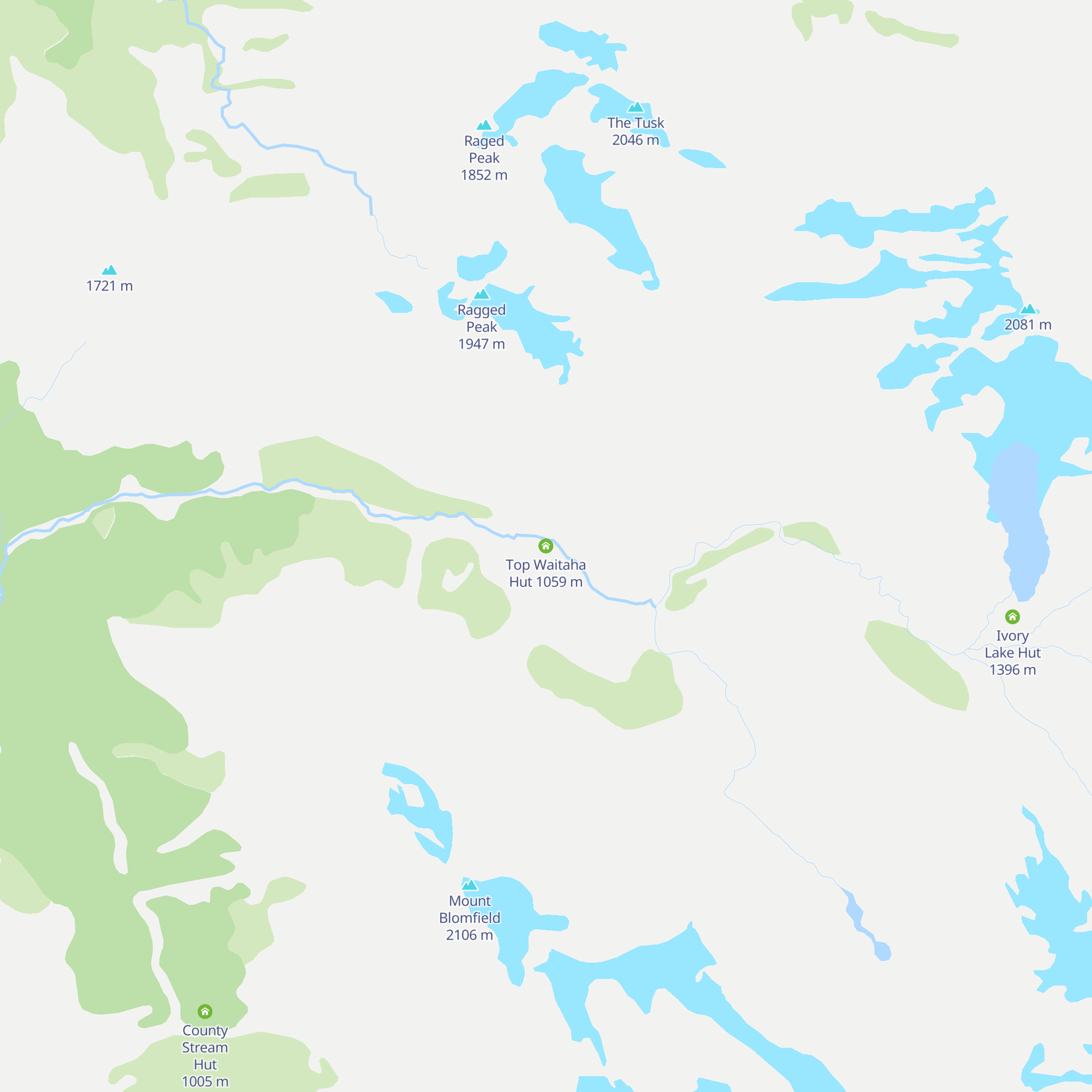Top Waitaha Hut map