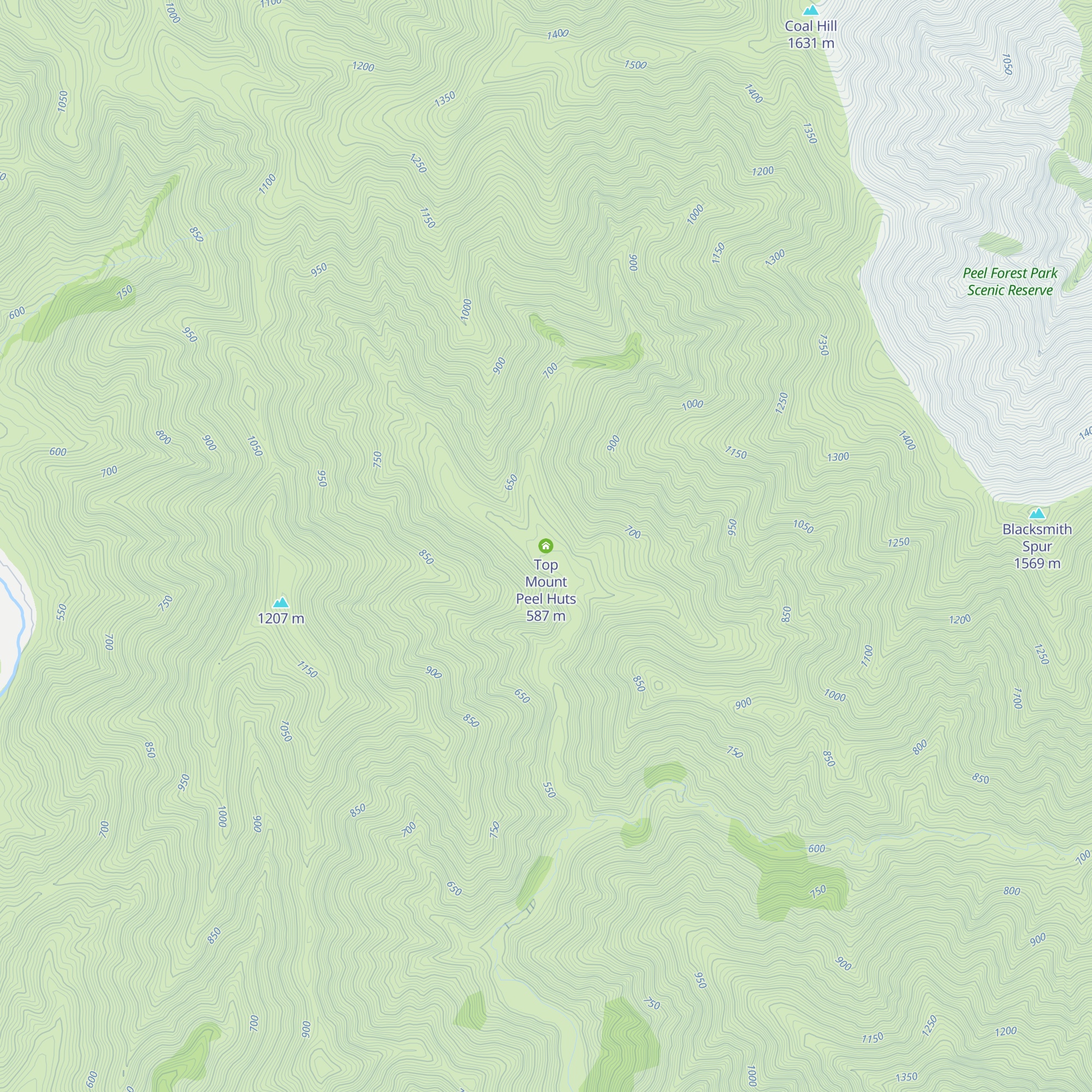 Top Mount Peel Huts map