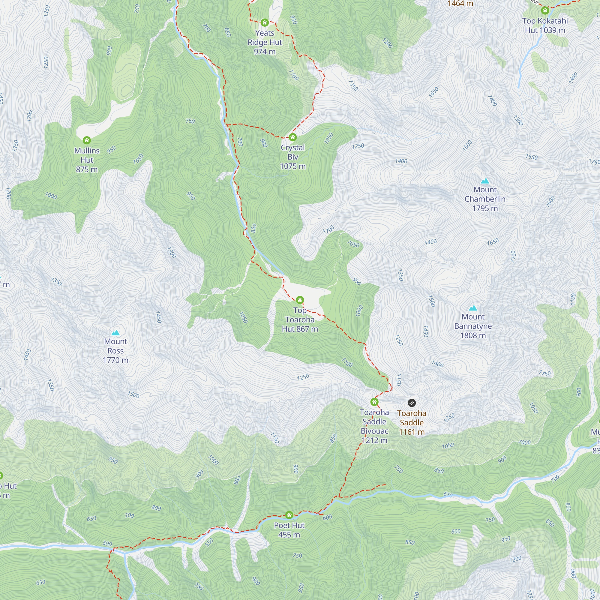 Top Toaroha Hut map