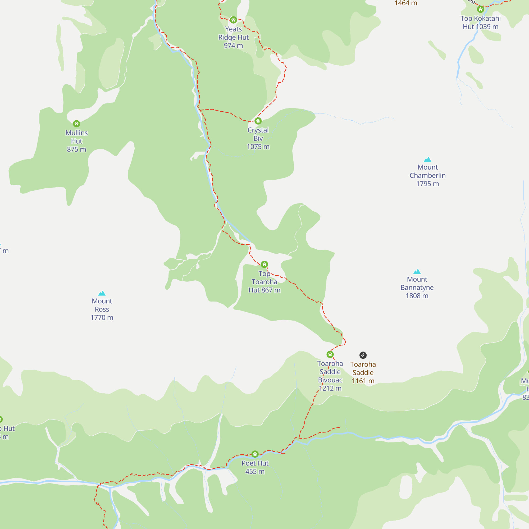 Top Toaroha Hut map