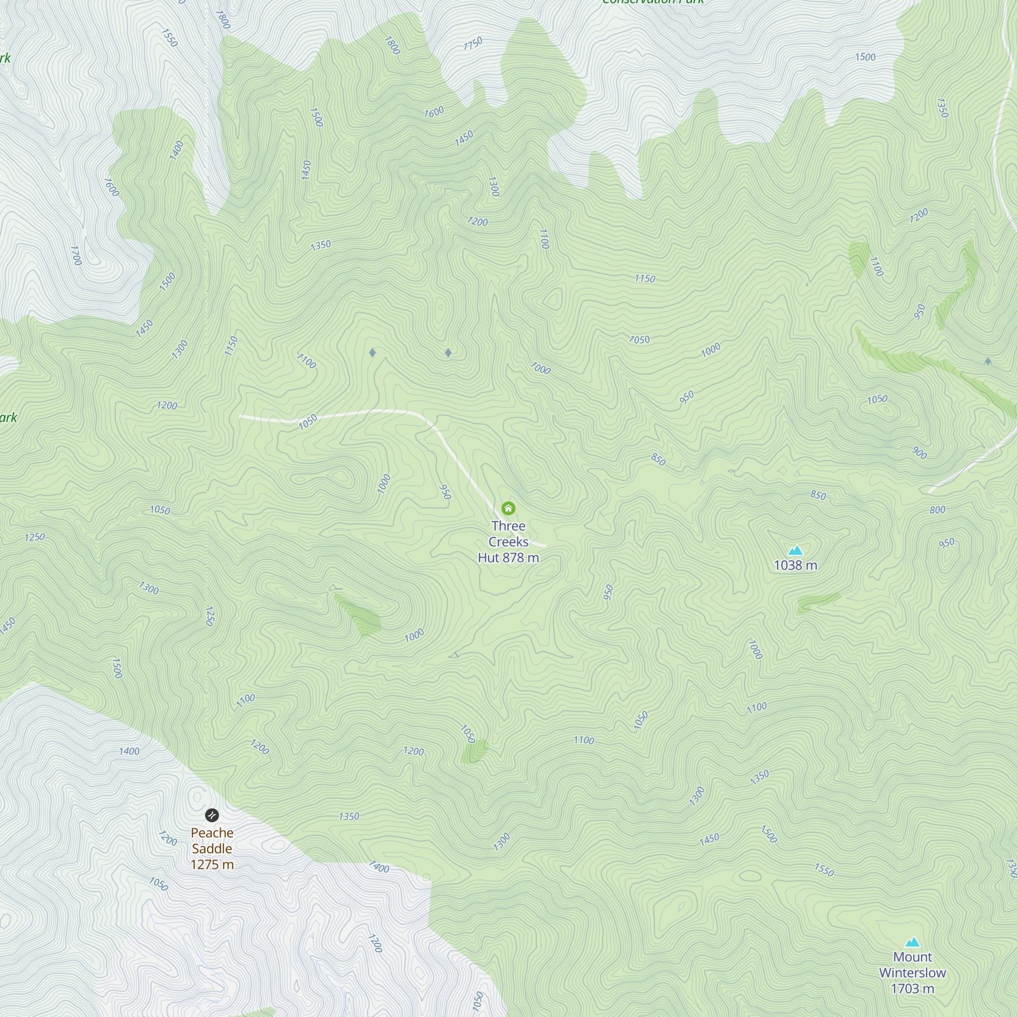 Three Creeks Hut map