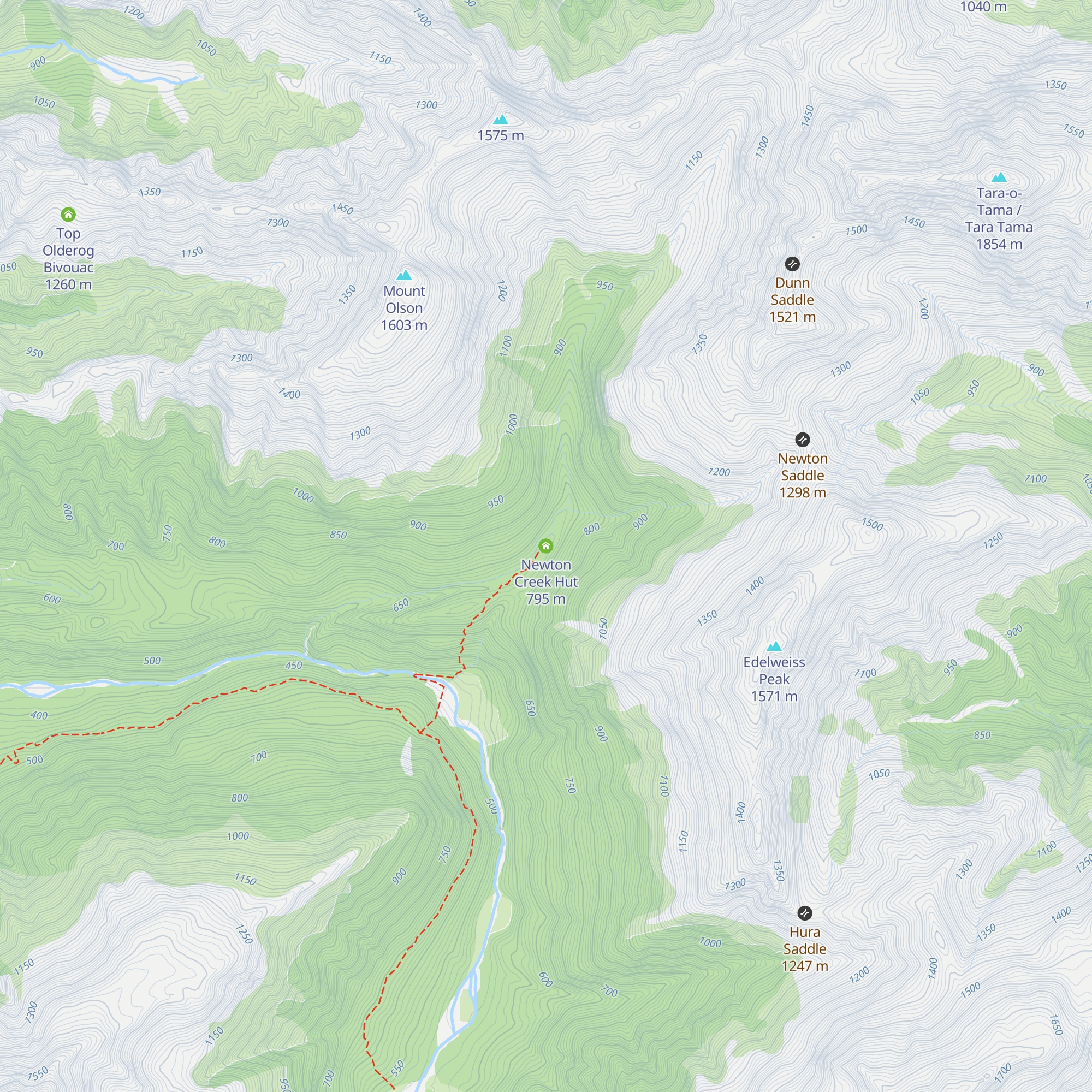 Newton Creek Hut map