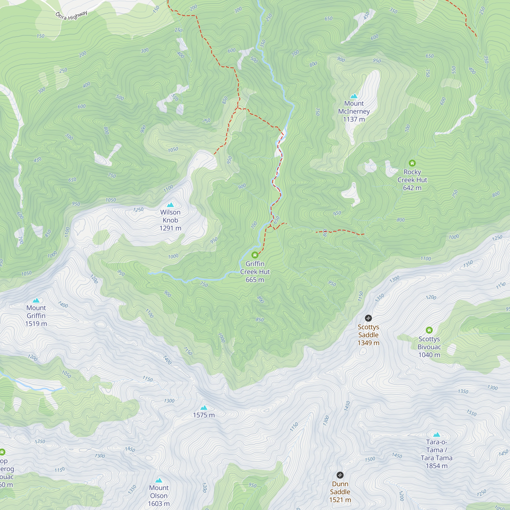 Griffin Creek Hut map