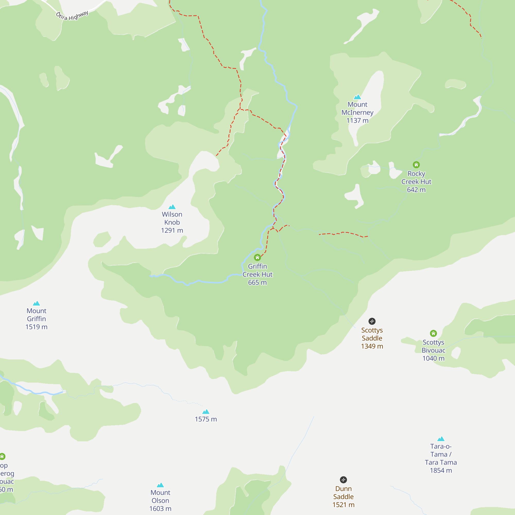 Griffin Creek Hut map