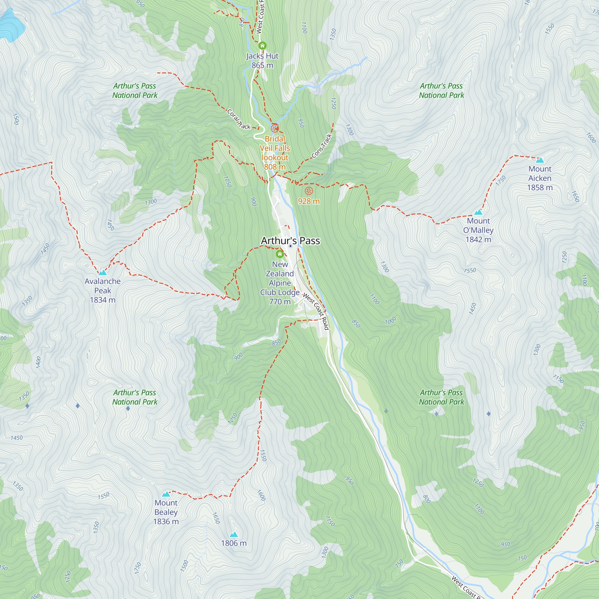 The West Coast Alpine Club map