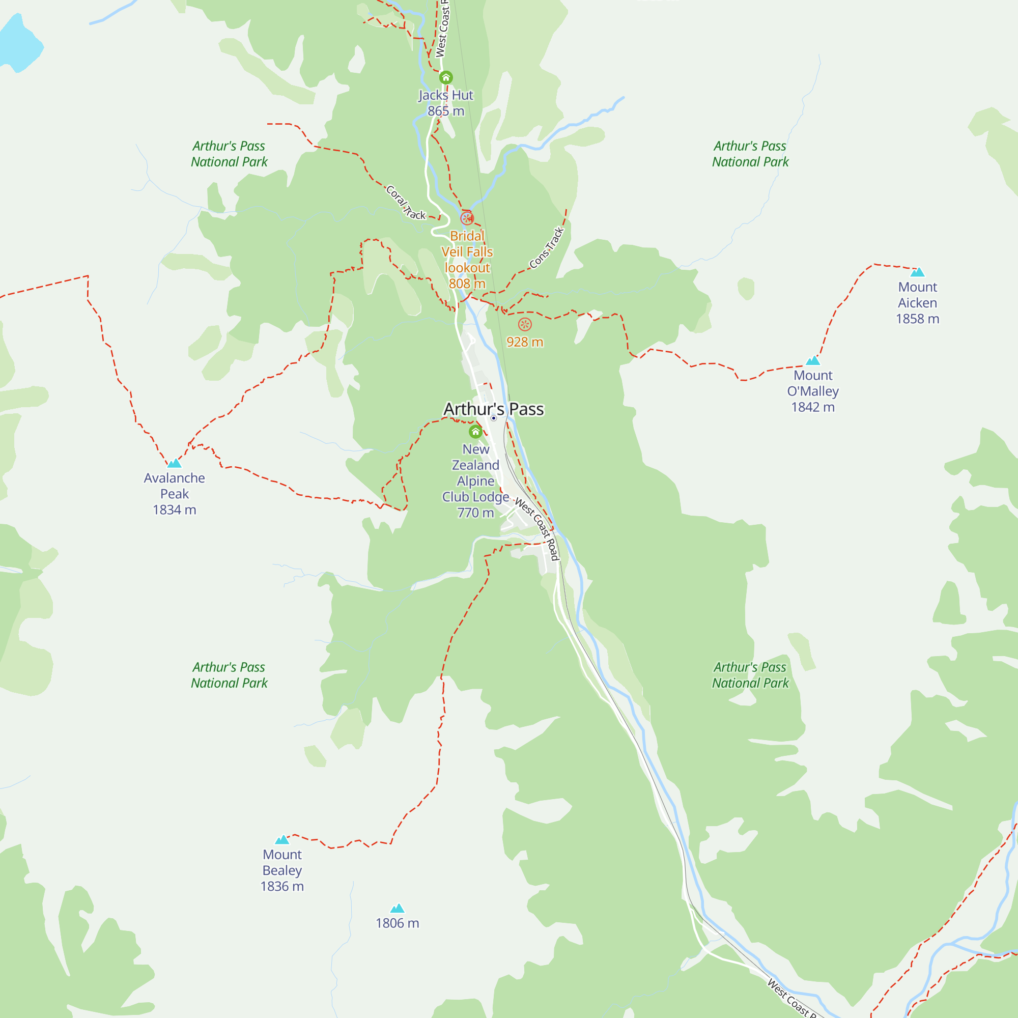 The West Coast Alpine Club map